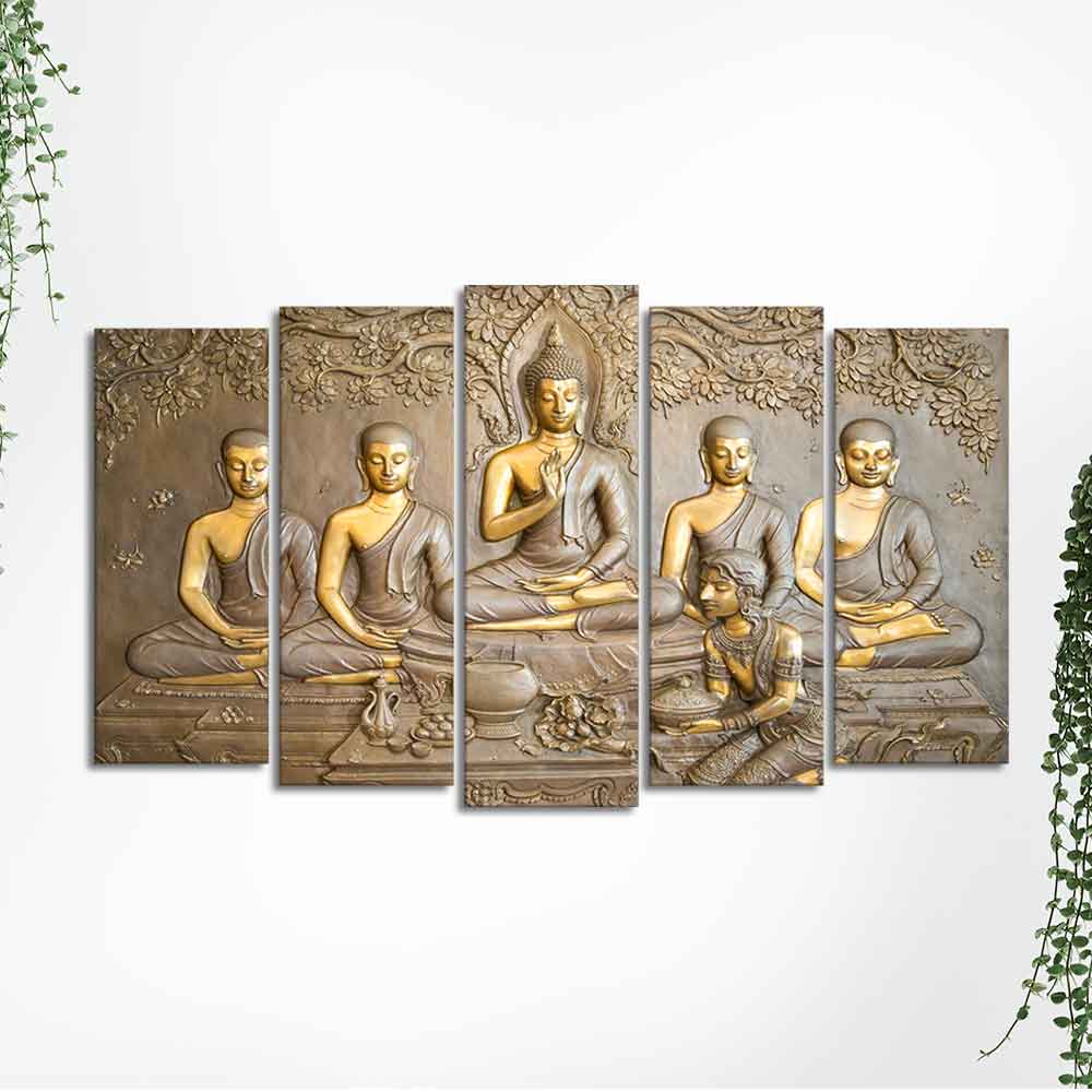 Lord Buddha in Thailand Temple 5 Pieces Premium Wall Painting - Image 5