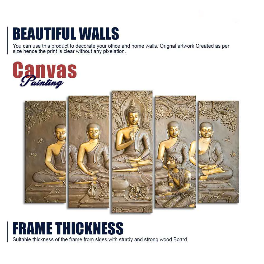 Lord Buddha in Thailand Temple 5 Pieces Premium Wall Painting - Image 6