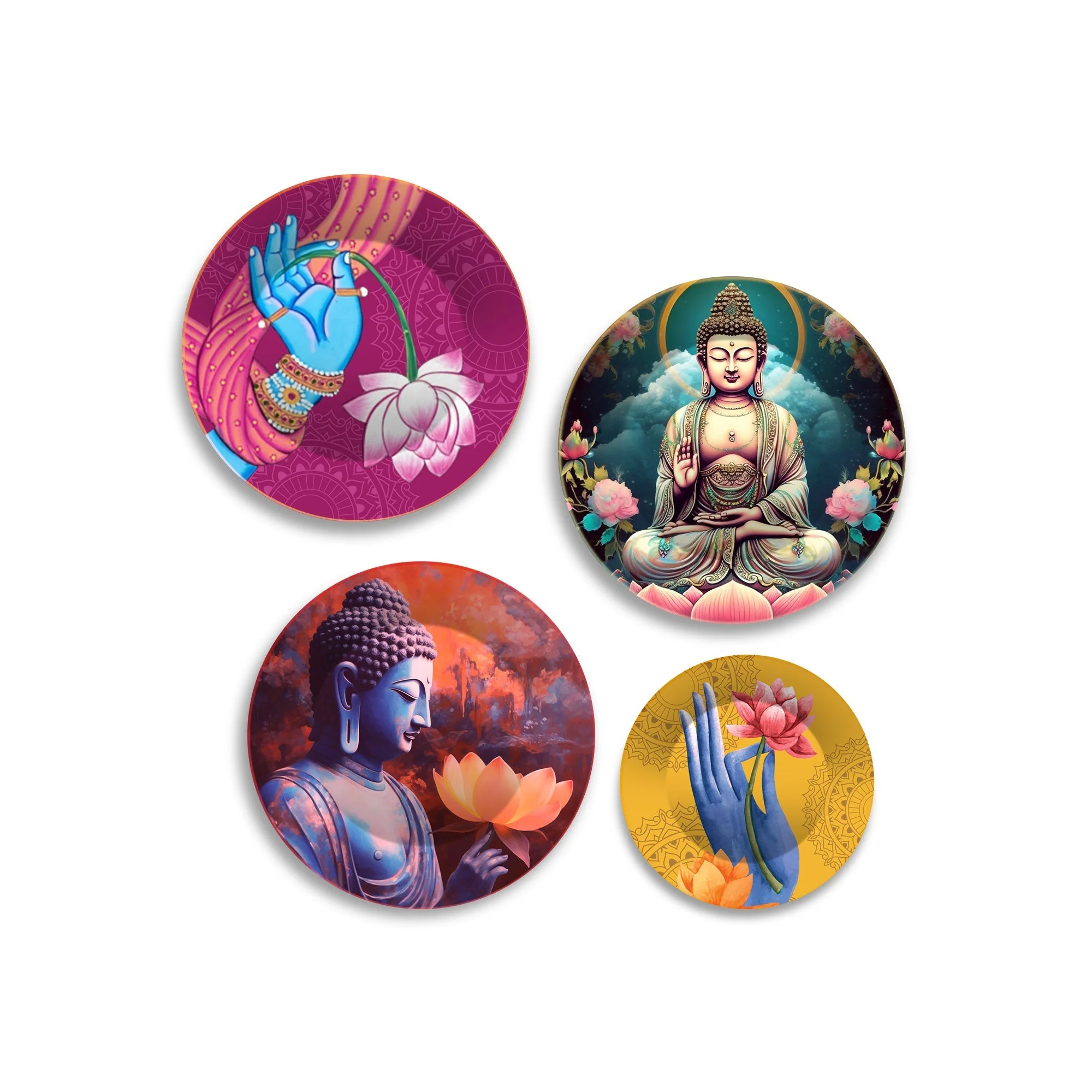 Lord Buddha Meditating Premium Wall Plates Painting Set of Four - Image 4
