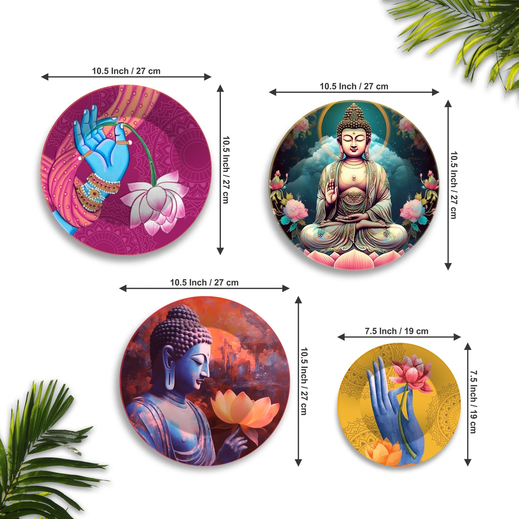 Lord Buddha Meditating Premium Wall Plates Painting Set of Four - Image 6