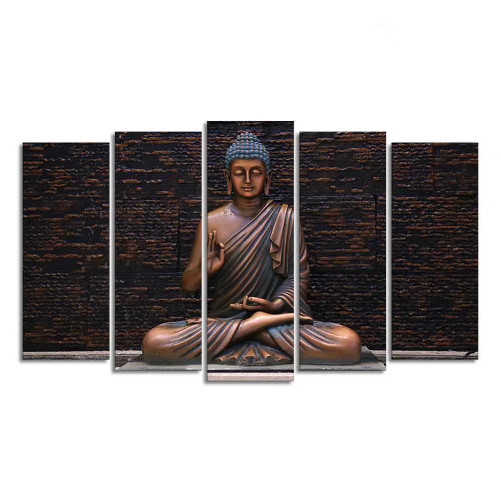 Lord Buddha Meditating Statue Canvas Wall Painting Set of Five - Image 4