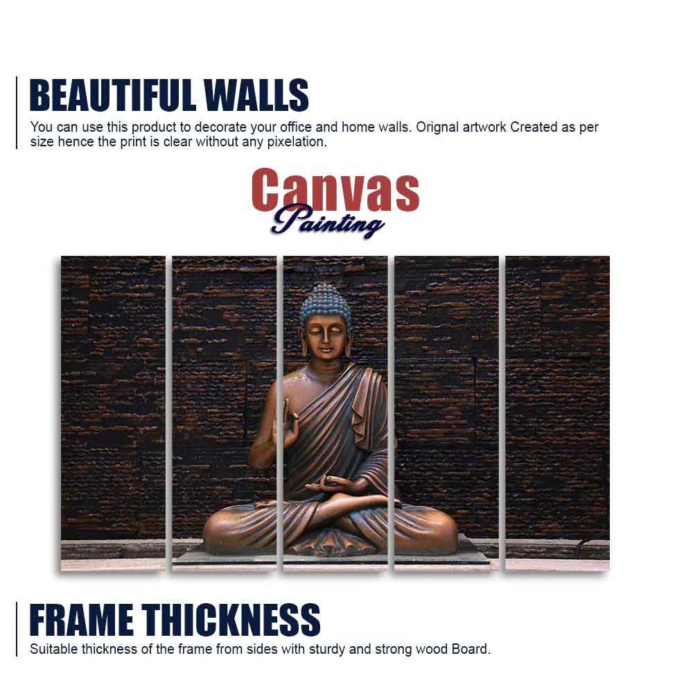 Lord Buddha Meditating Statue Set of Five Canvas Wall Painting - Image 5