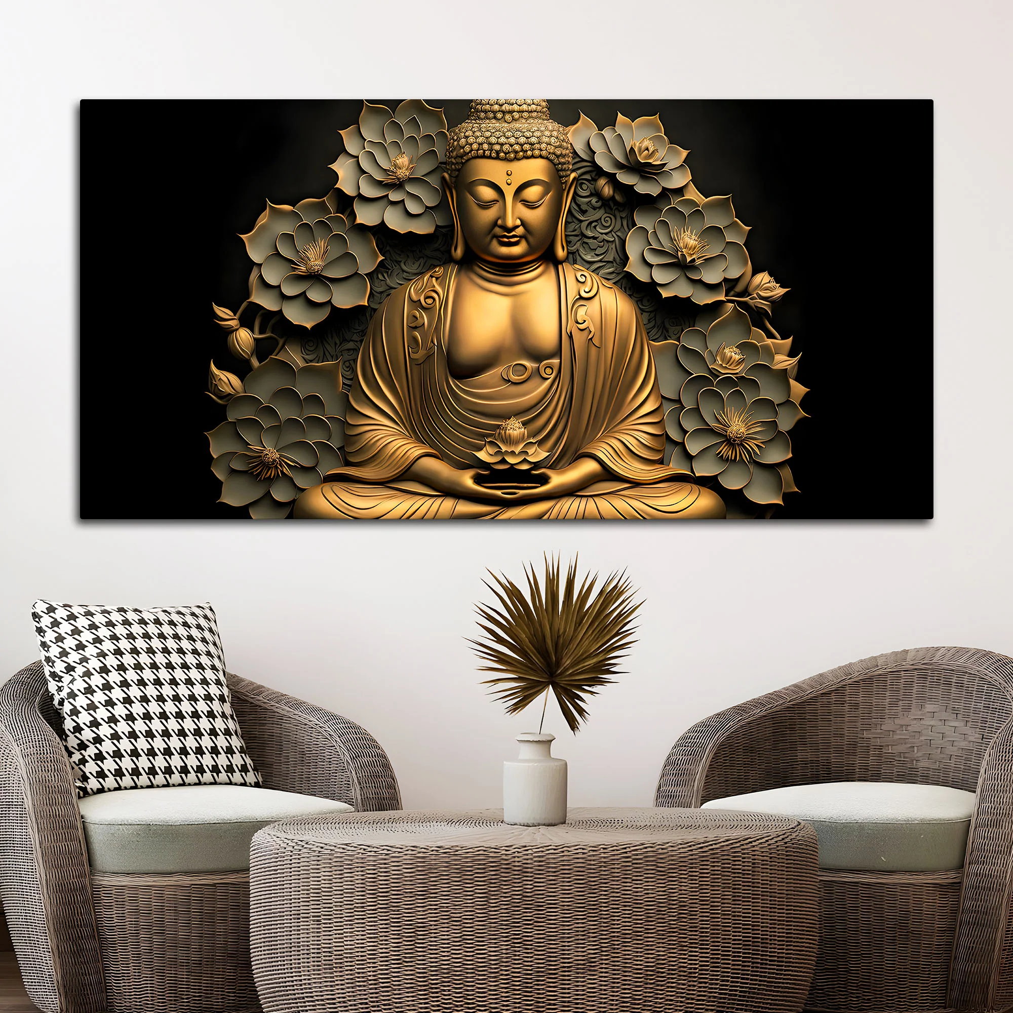 Lord Buddha Wall Painting on Canvas - Image 3