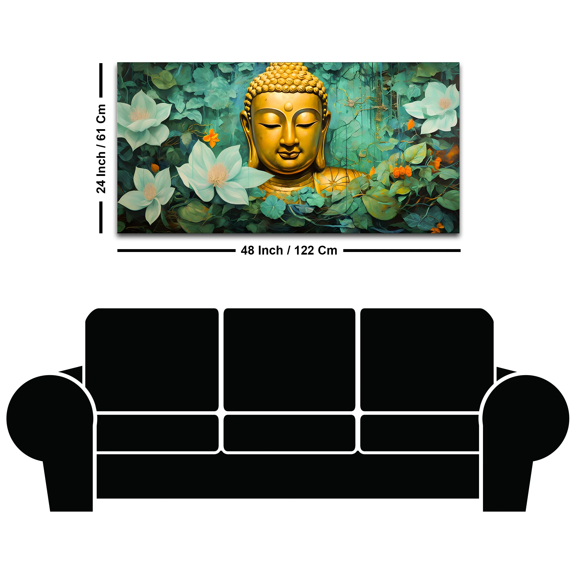 Lord Buddha Wall Painting with Green Floral Background for Home Décor - Image 8