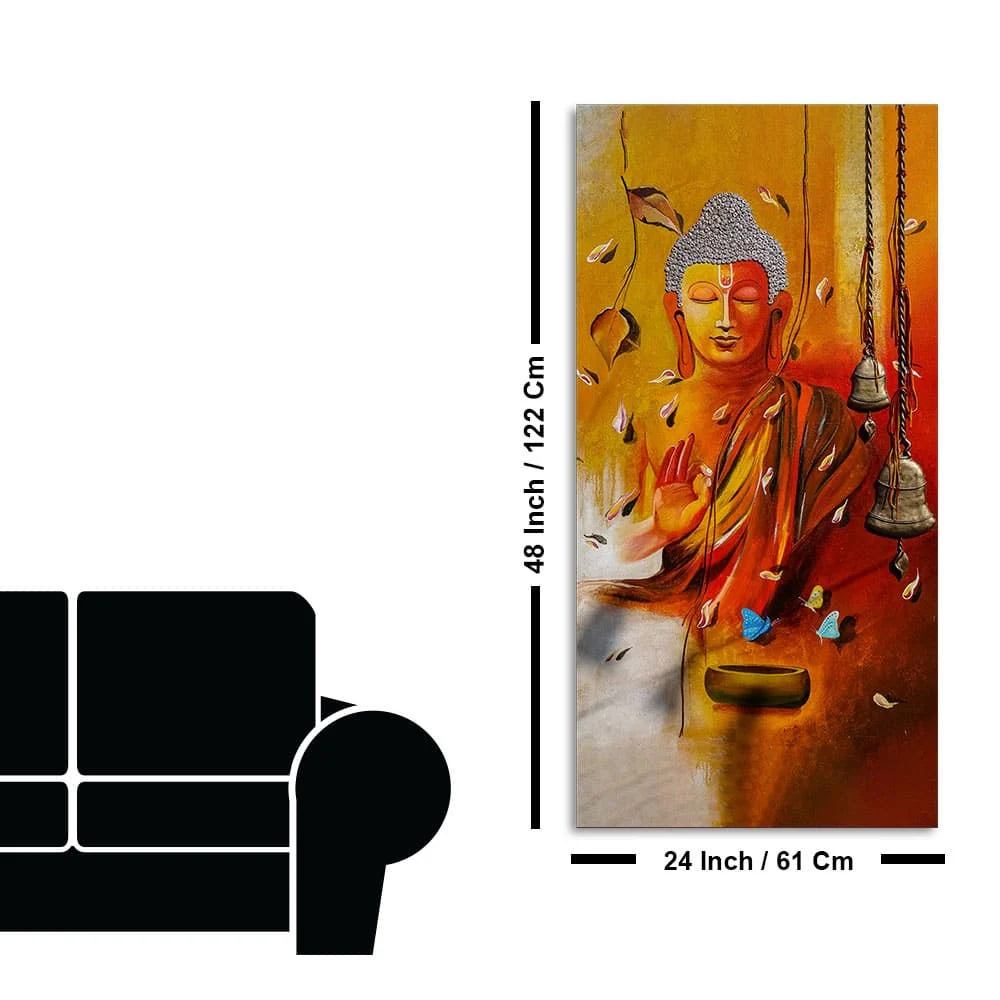 Lord Buddha with Leaves Canvas Wall Painting - Image 7