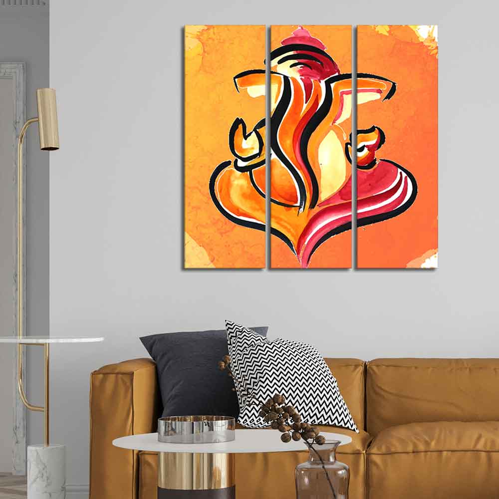 Lord Ganesha Abstract Art Canvas Wall Painting Set of Three - Image 2