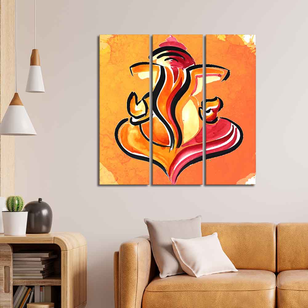 Lord Ganesha Abstract Art Canvas Wall Painting Set of Three - Image 3