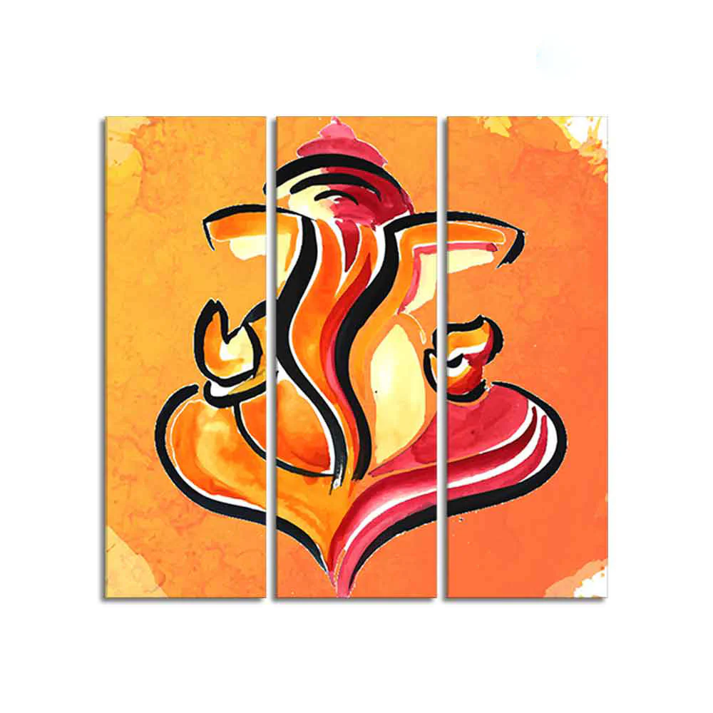 Lord Ganesha Abstract Art Canvas Wall Painting Set of Three - Image 4