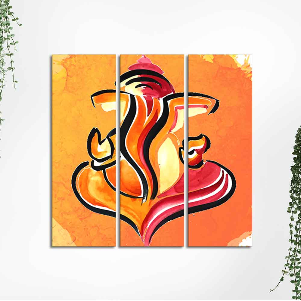 Lord Ganesha Abstract Art Canvas Wall Painting Set of Three - Image 5