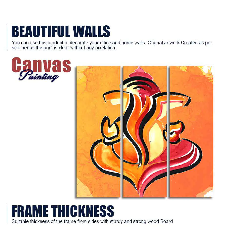 Lord Ganesha Abstract Art Canvas Wall Painting Set of Three - Image 6
