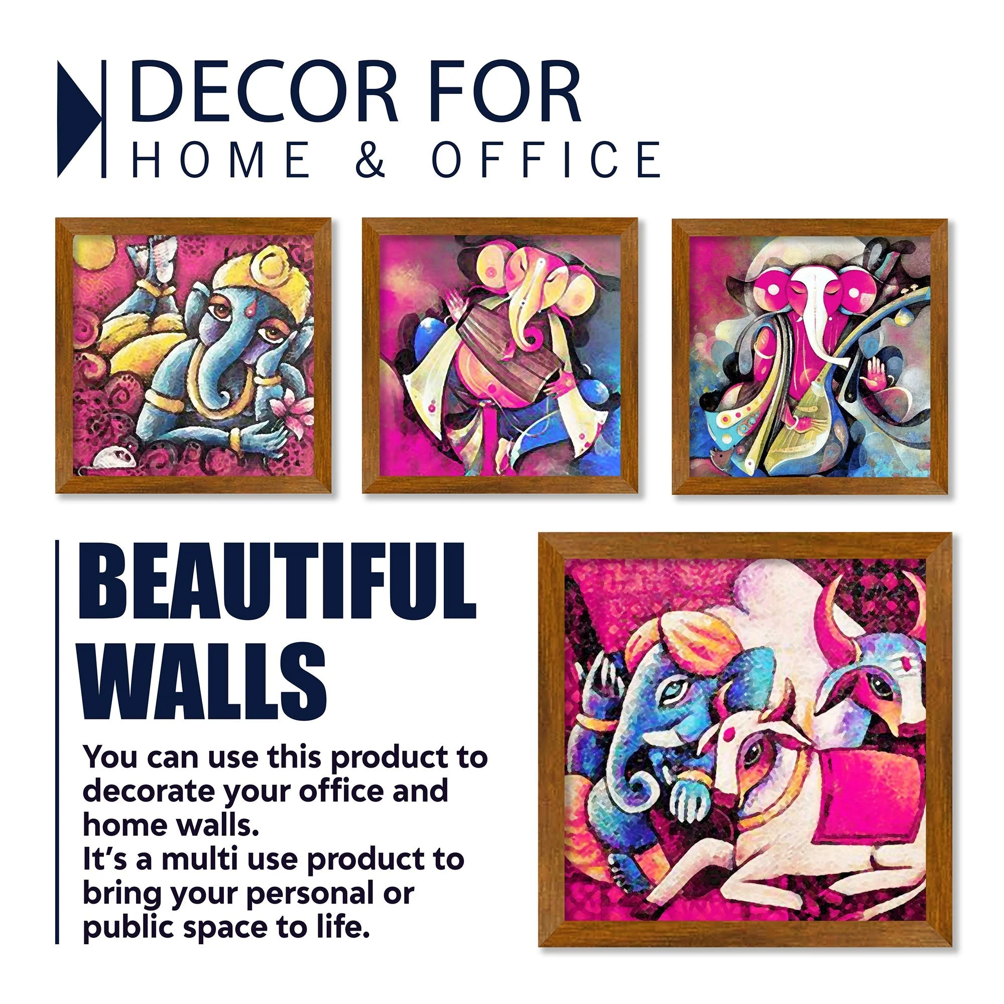 Lord Ganesha Abstract Art Wooden Wall Frame Set of Four - Image 4