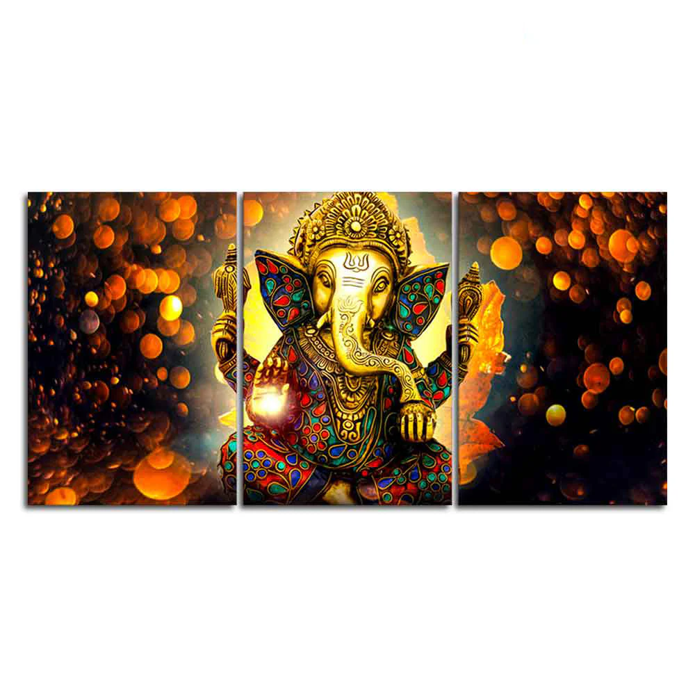 Lord Ganesha Canvas Wall Painting of 3 Pieces - Image 4
