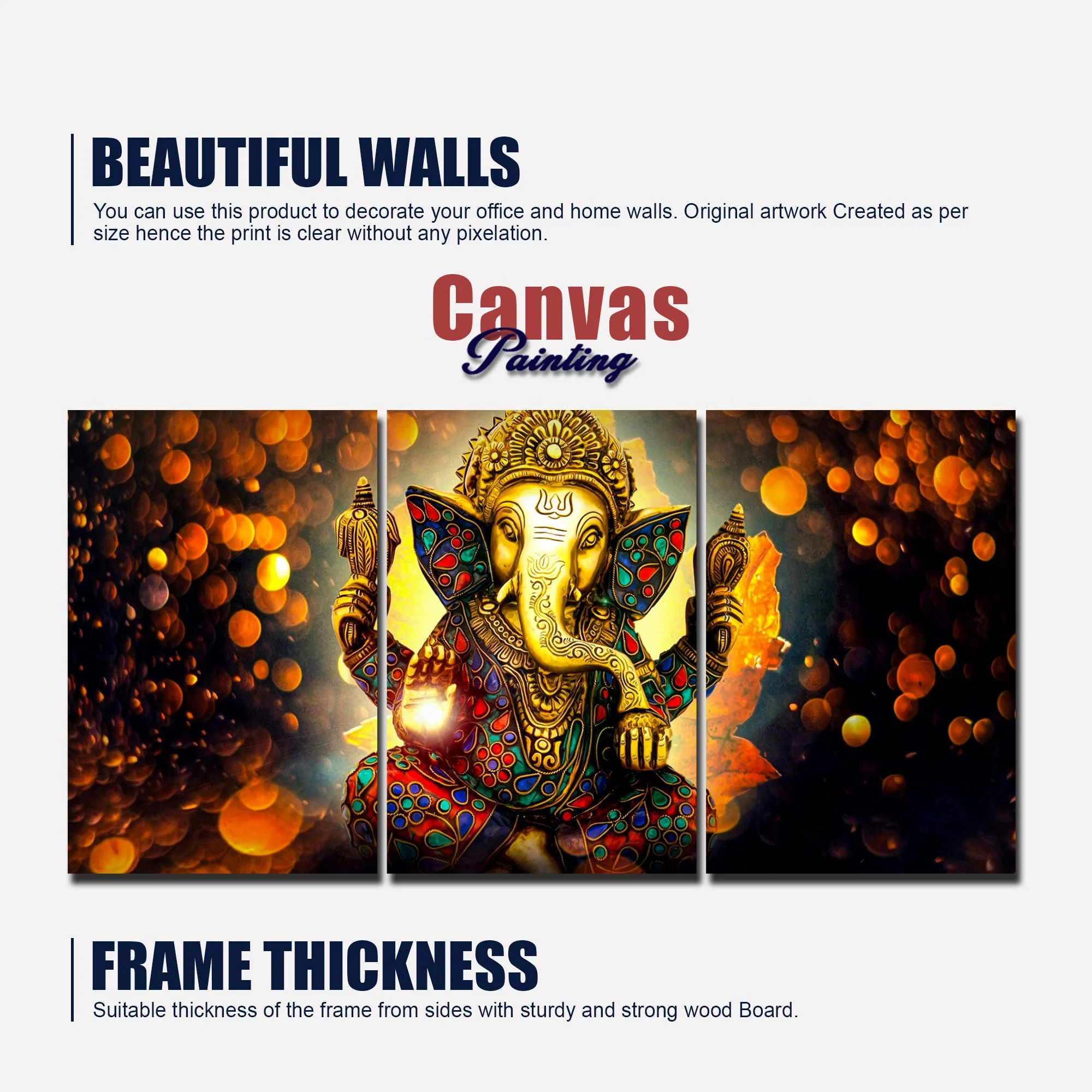 Lord Ganesha Canvas Wall Painting of 3 Pieces - Image 6