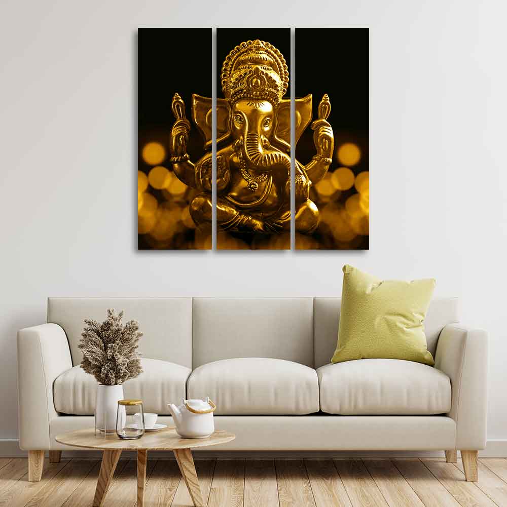 Lord Ganesha Canvas Wall Painting of 3 Pieces - Image 3