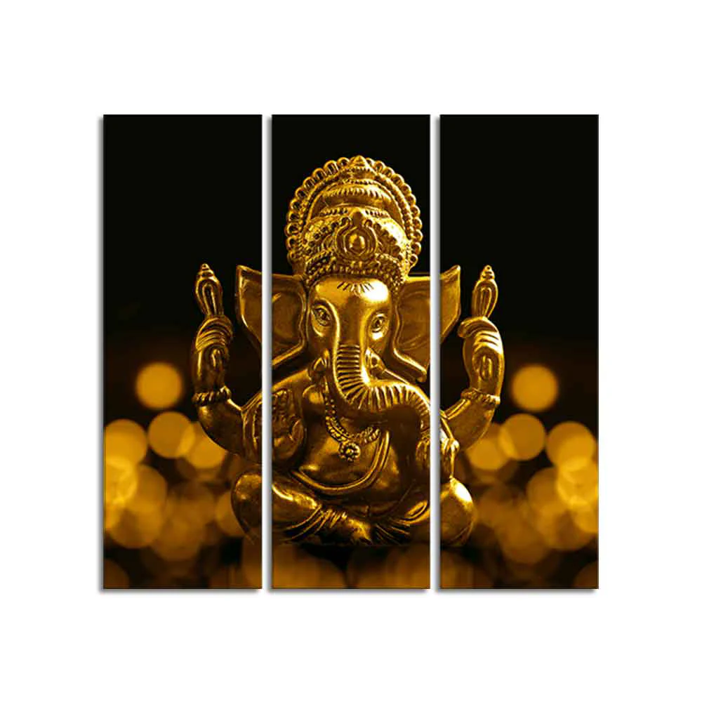 Lord Ganesha Canvas Wall Painting of 3 Pieces - Image 4