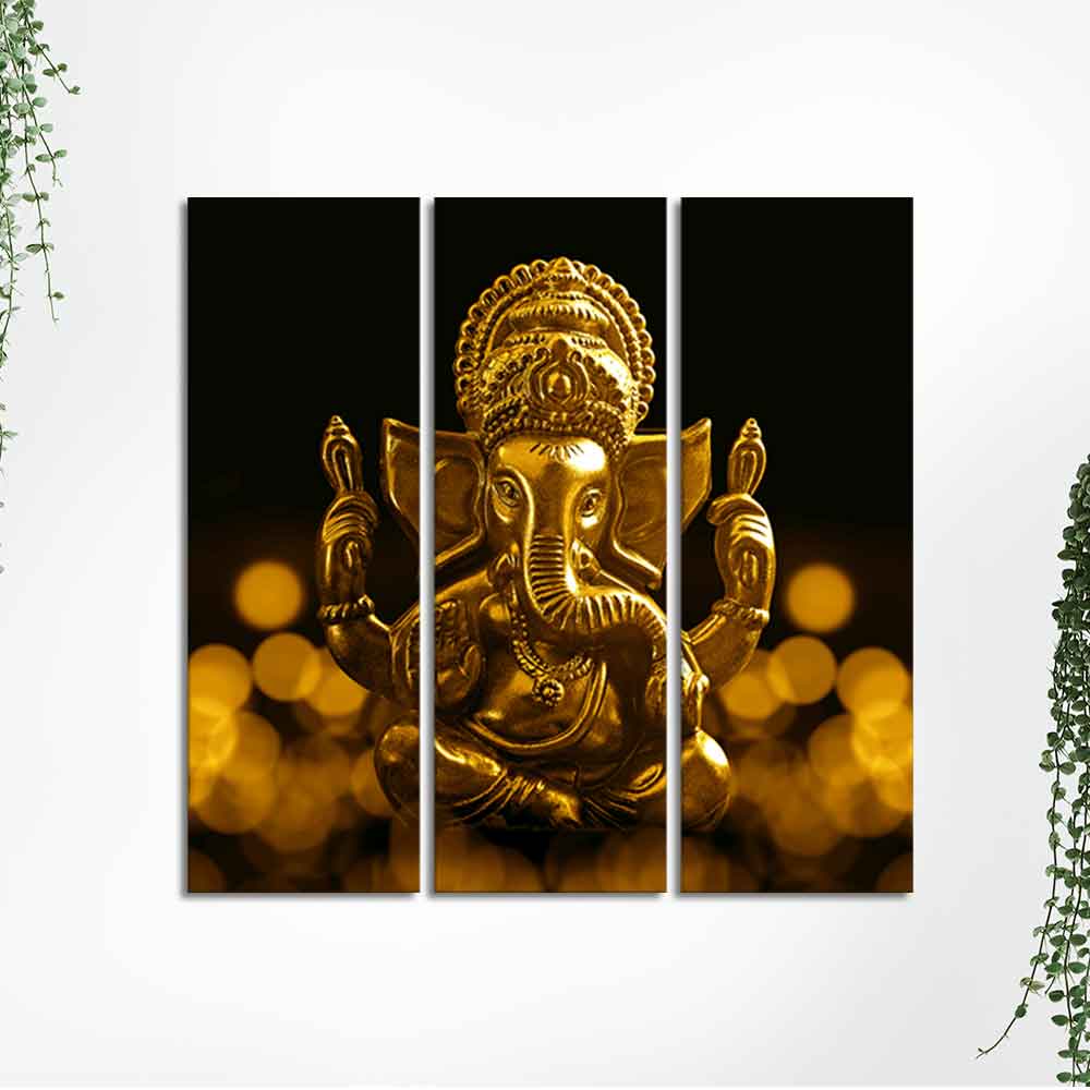 Lord Ganesha Canvas Wall Painting of 3 Pieces - Image 5