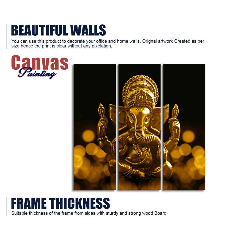 Lord Ganesha Canvas Wall Painting of 3 Pieces - Image 6