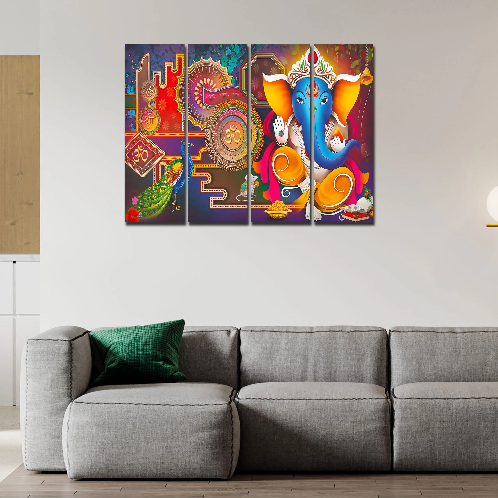 Lord Ganesha Canvas Wall Painting of 4 Pieces - Image 2