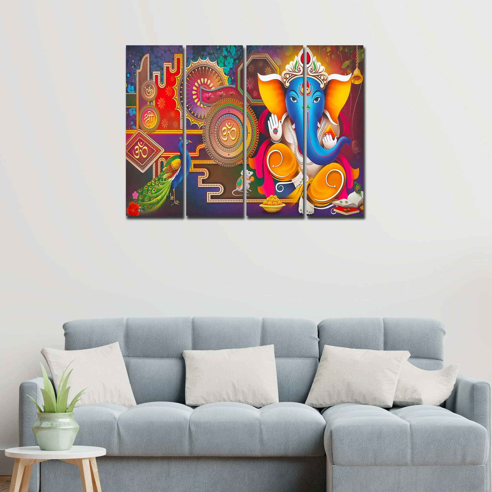 Lord Ganesha Canvas Wall Painting of 4 Pieces - Image 3
