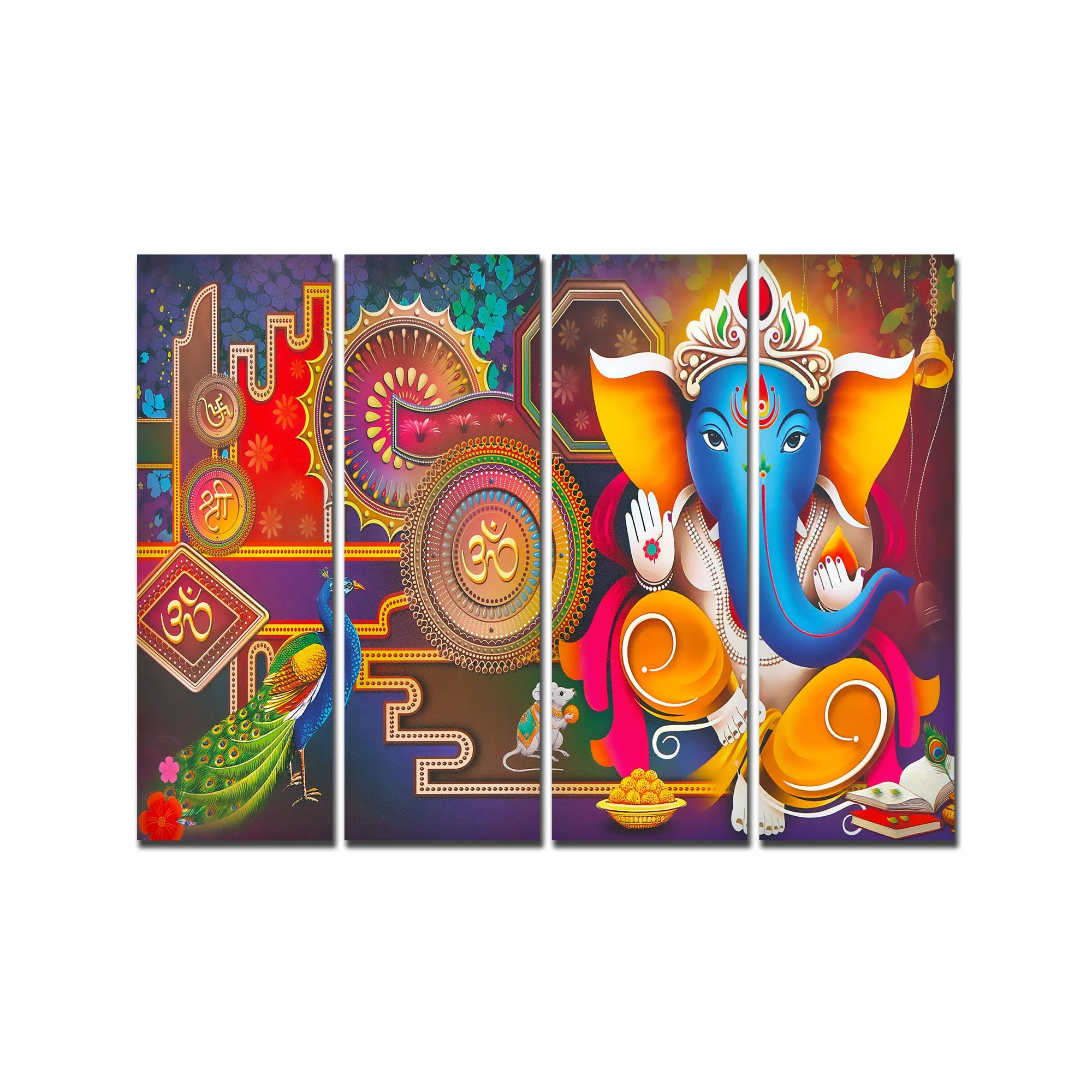 Lord Ganesha Canvas Wall Painting of 4 Pieces - Image 4