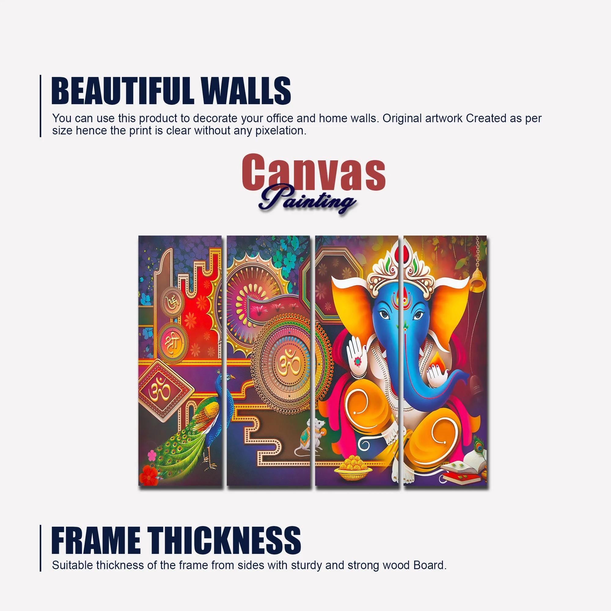 Lord Ganesha Canvas Wall Painting of 4 Pieces - Image 5