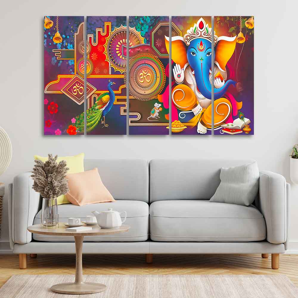 Lord Ganesha Canvas Wall Painting of Five Pieces - Image 2