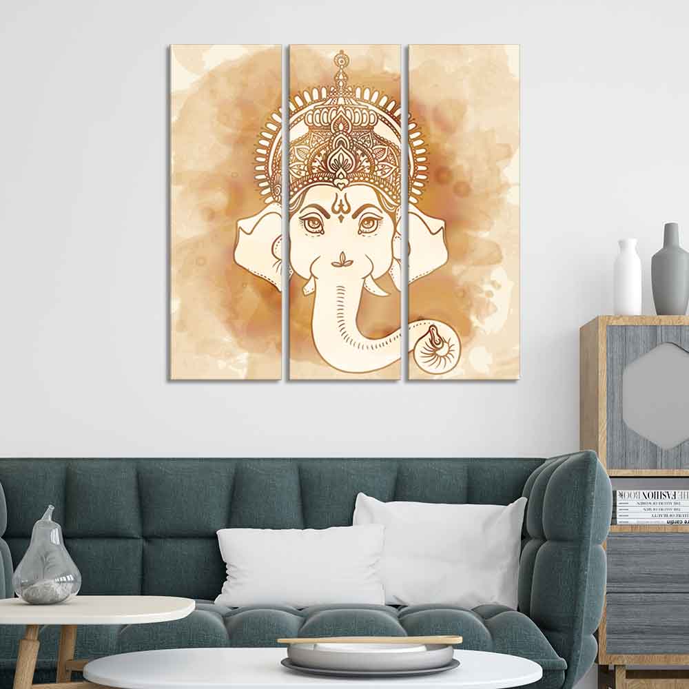 Lord Ganesha Face Wall Painting of Three Panels - Image 2