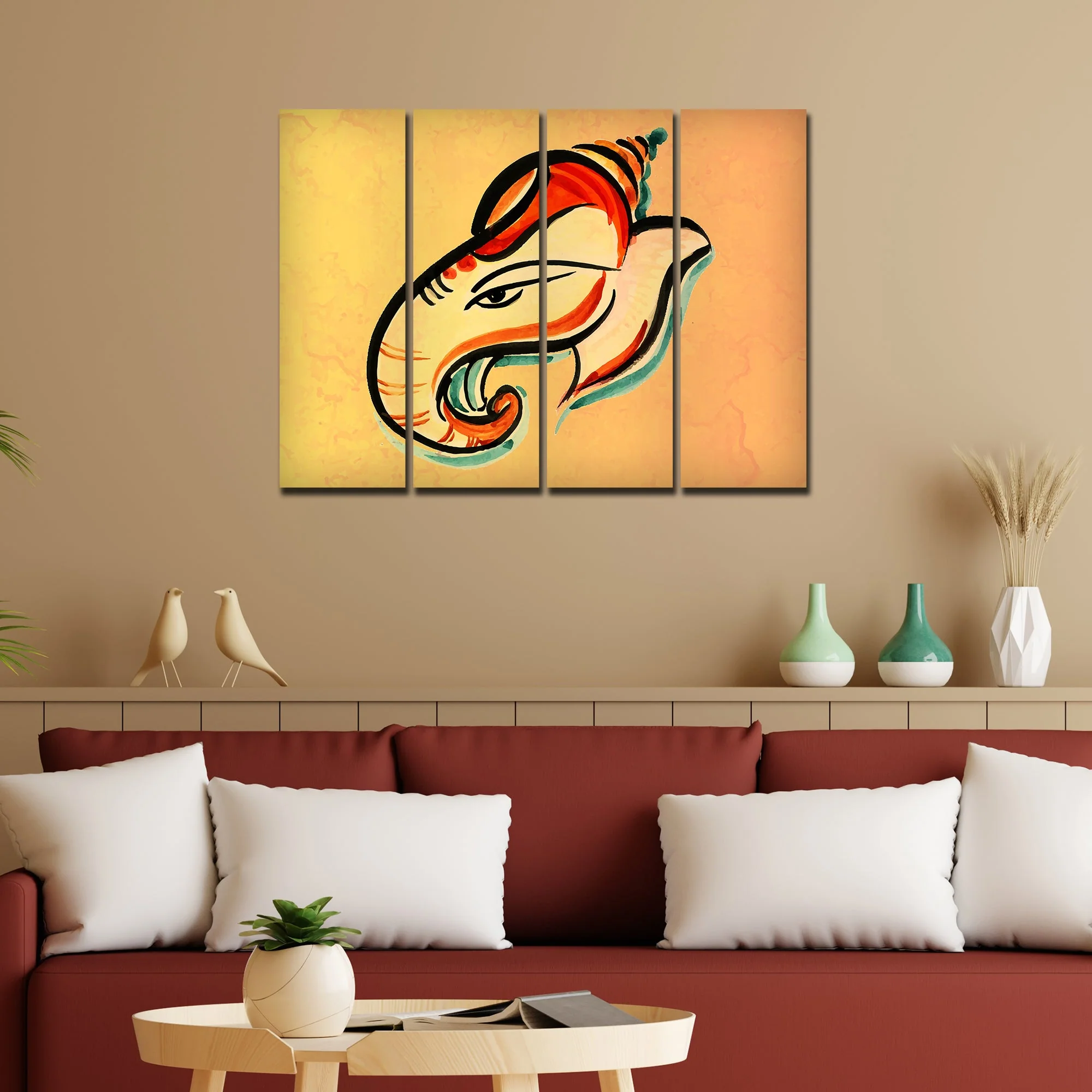 Lord Ganesha Head Abstract Art Canvas Wall Painting Set of 4 - Image 2
