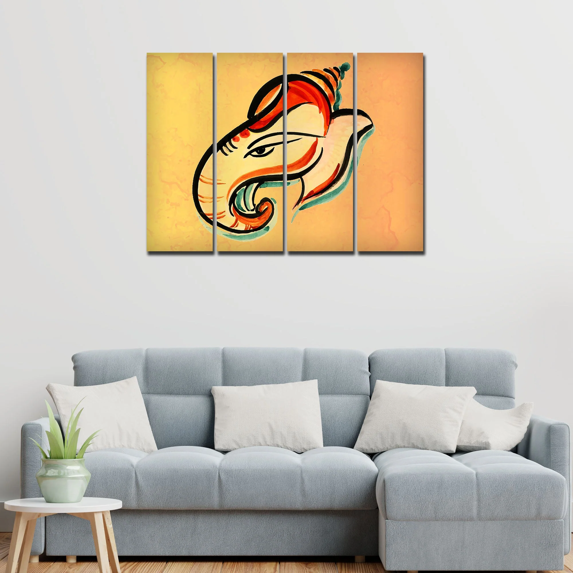 Lord Ganesha Head Abstract Art Canvas Wall Painting Set of 4 - Image 3