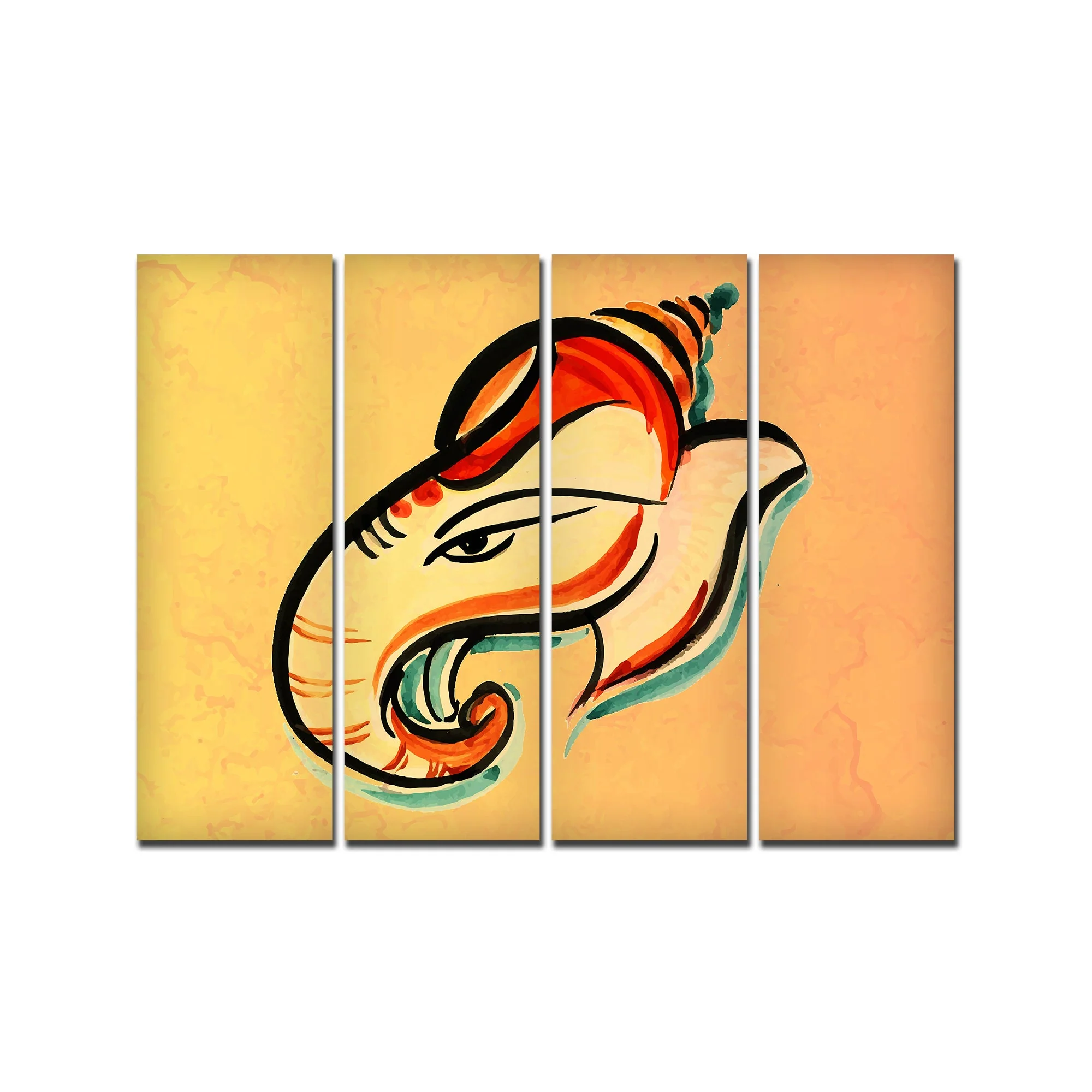 Lord Ganesha Head Abstract Art Canvas Wall Painting Set of 4 - Image 4