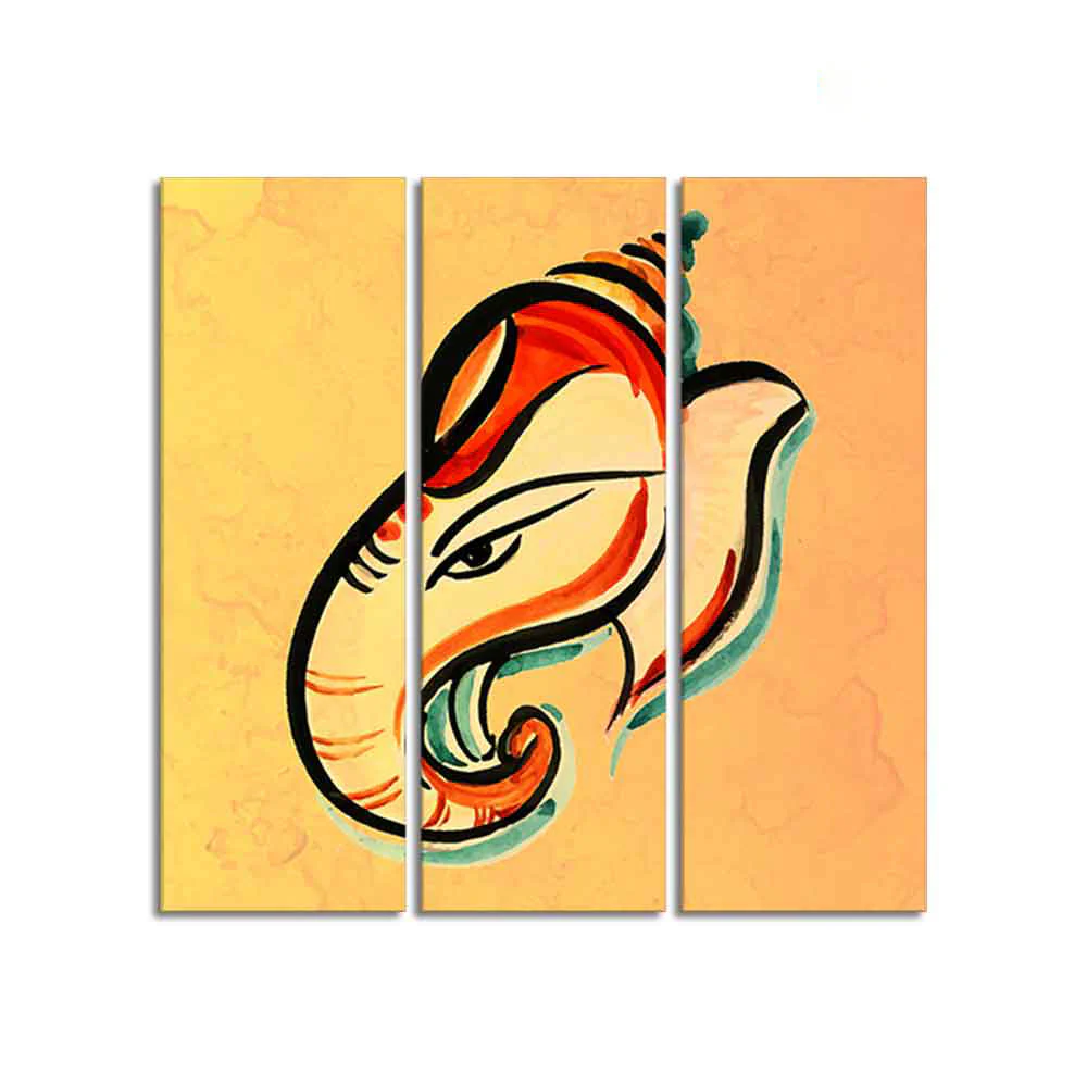 Lord Ganesha Head Abstract Art Canvas Wall Painting Set of Three - Image 4