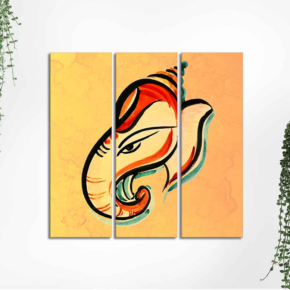 Lord Ganesha Head Abstract Art Canvas Wall Painting Set of Three - Image 5