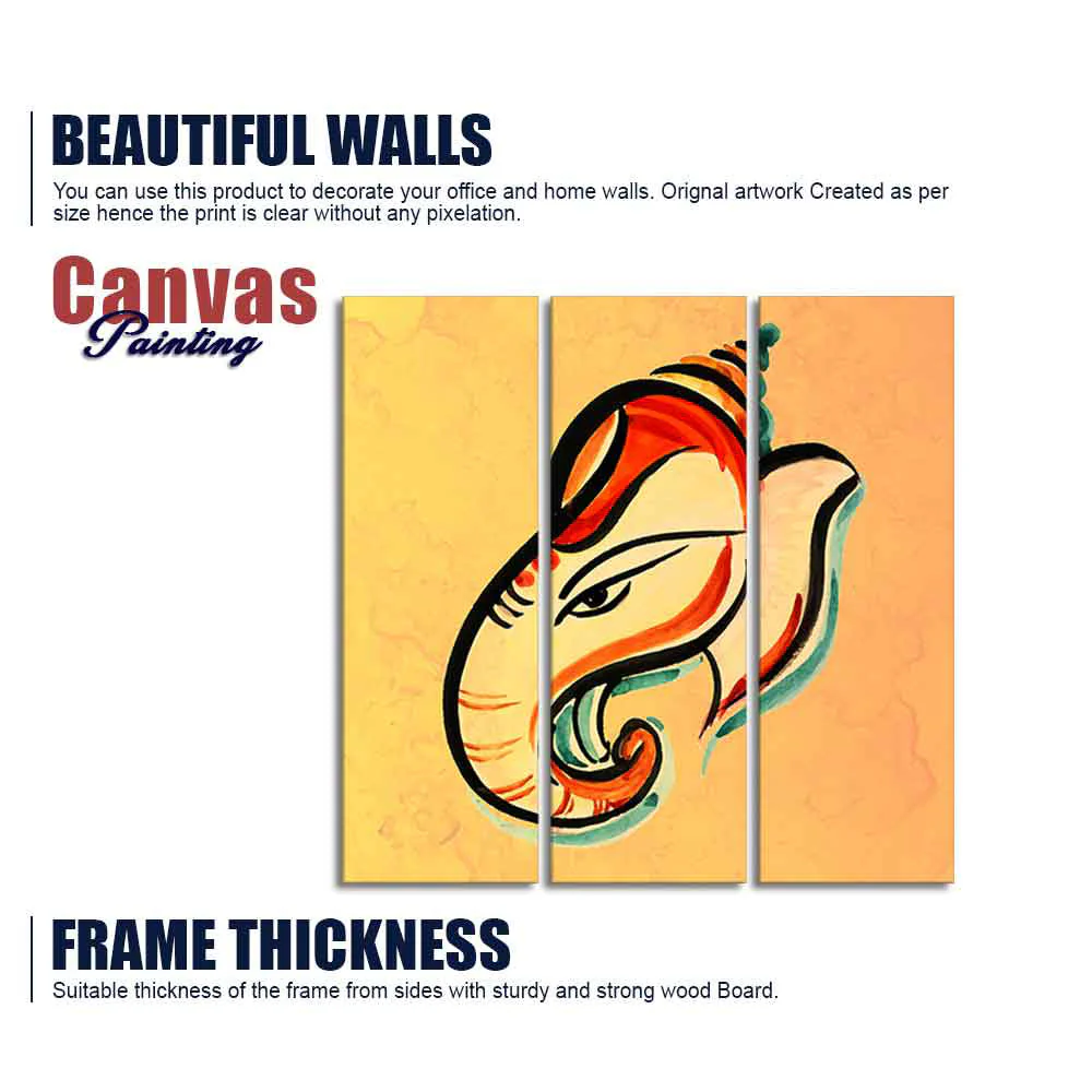 Lord Ganesha Head Abstract Art Canvas Wall Painting Set of Three - Image 6