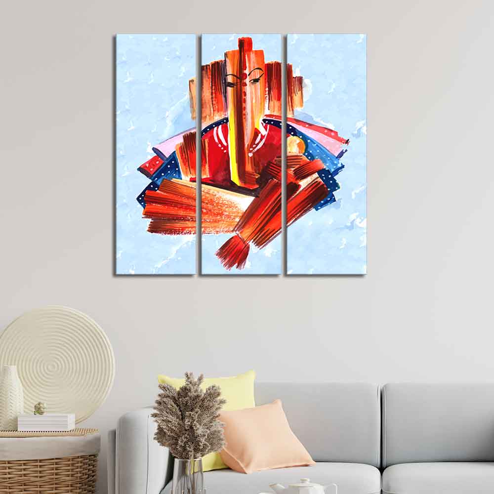 Lord Ganesha Modern Art Canvas Wall Painting Set of Three - Image 2