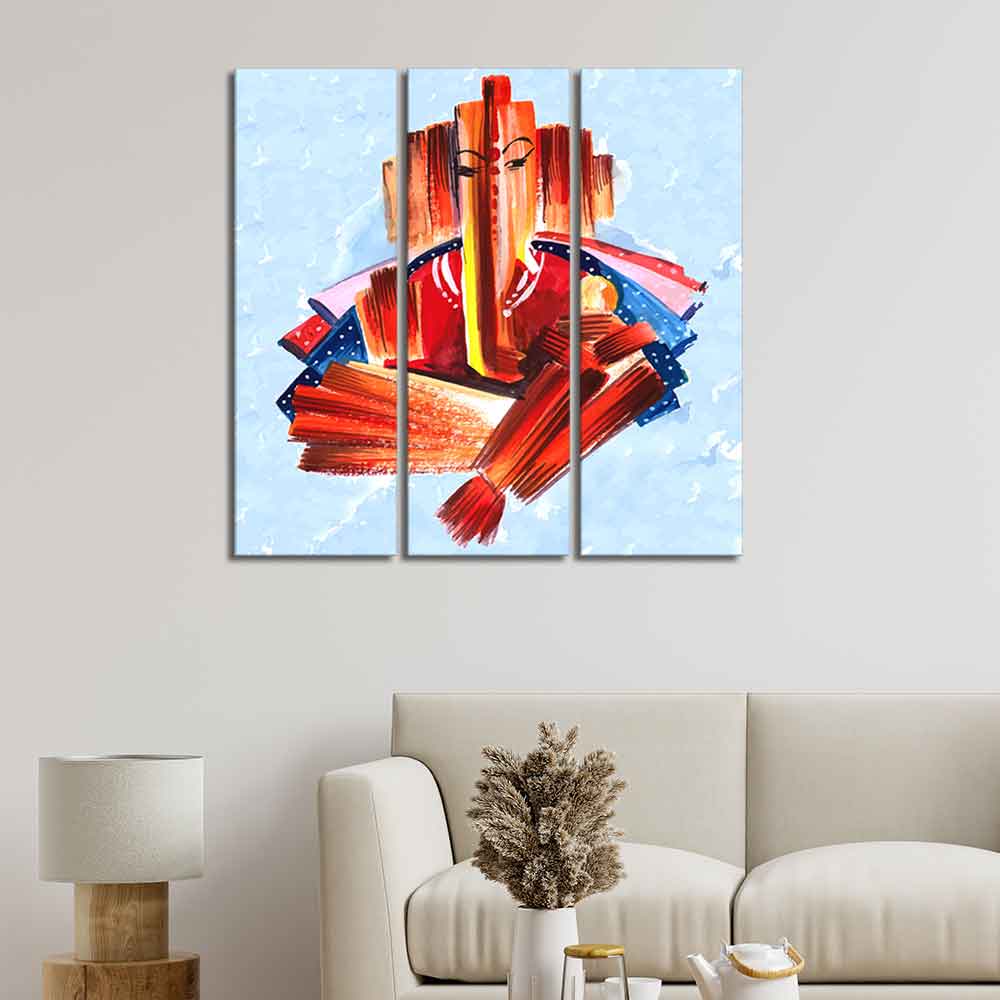Lord Ganesha Modern Art Canvas Wall Painting Set of Three - Image 3