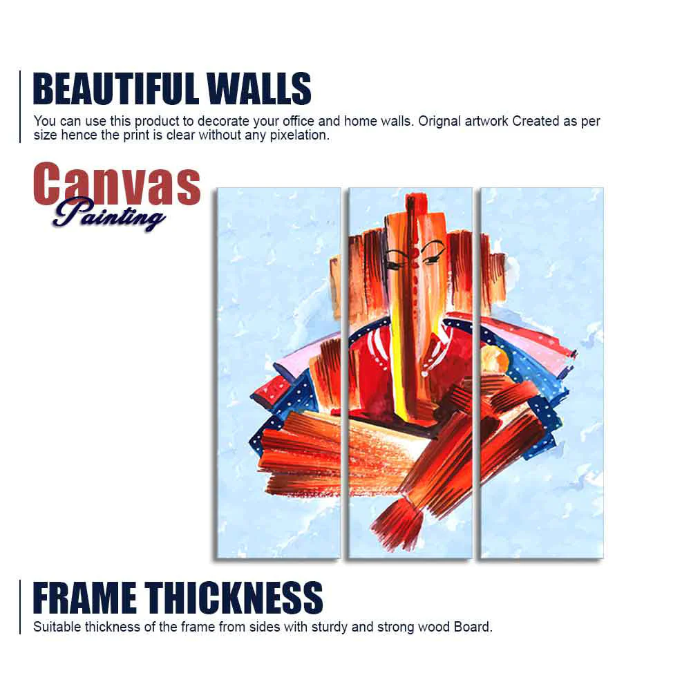 Lord Ganesha Modern Art Canvas Wall Painting Set of Three - Image 6