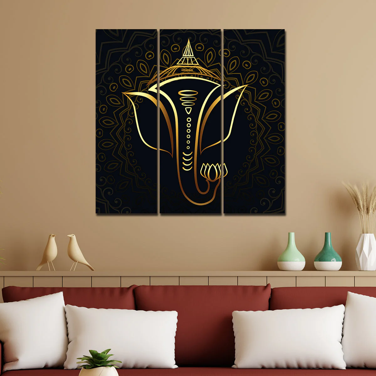 Lord Ganesha Modern Art Wall Painting Set of Three - Image 2