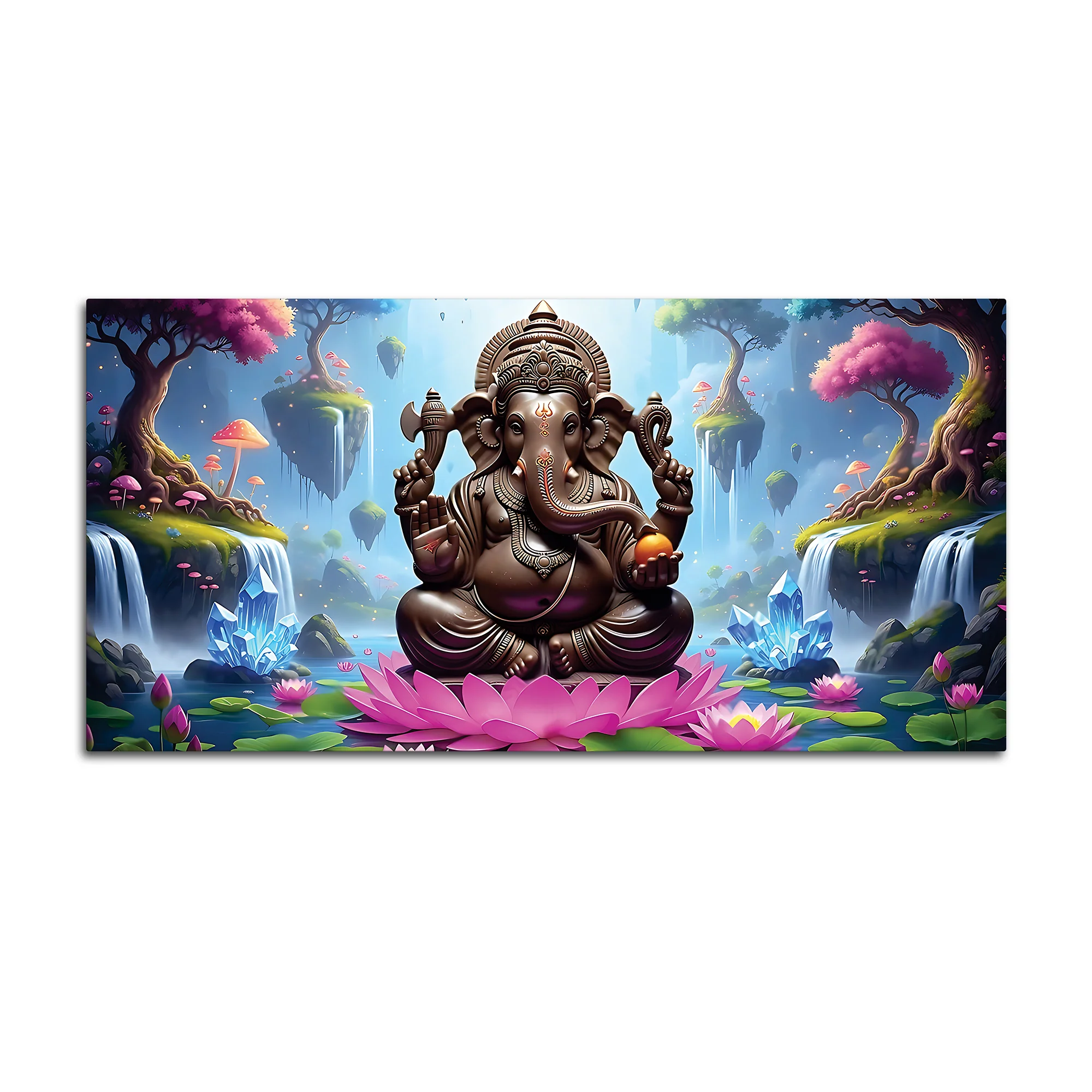 Lord Ganesha Sitting On Lotus in Beautiful Nature Canvas Wall Painting For Home & Pooja Spaces – Modern Spiritual Wall Art - Image 4