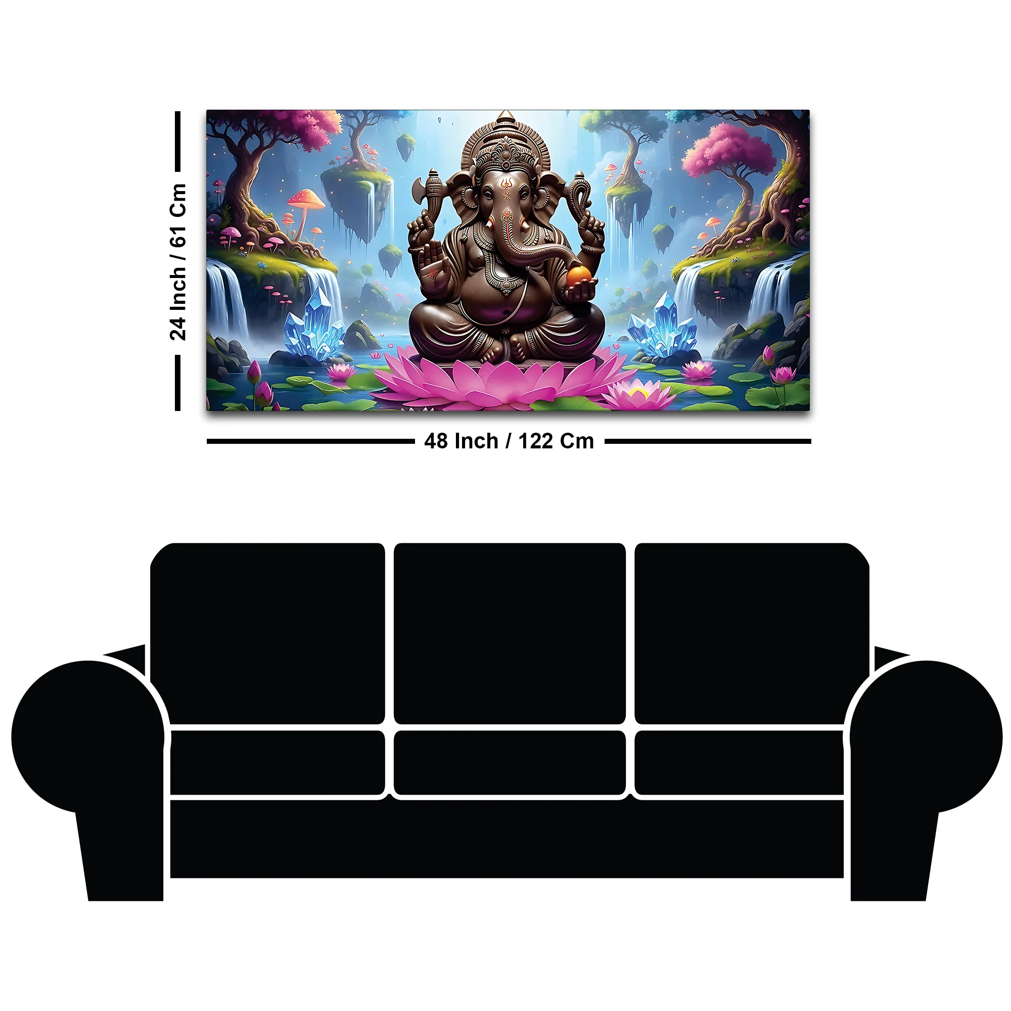 Lord Ganesha Sitting On Lotus in Beautiful Nature Canvas Wall Painting For Home & Pooja Spaces – Modern Spiritual Wall Art - Image 8