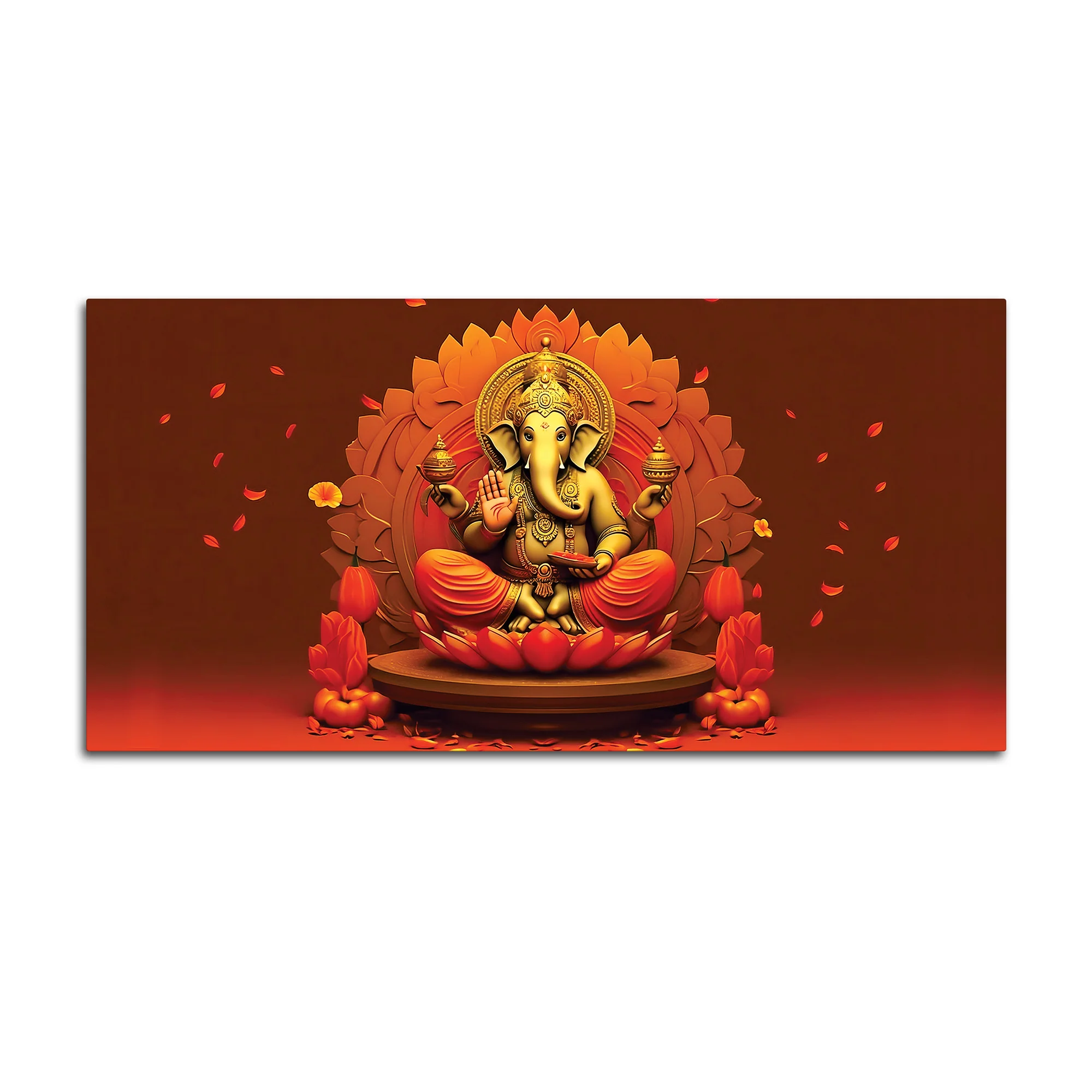 Lord Ganesha Sitting On Sacred Lotus Throne in Padmasana Premium Canvas Wall Painting for Home & Pooja Spaces – Modern Spiritual Wall Decor - Image 4