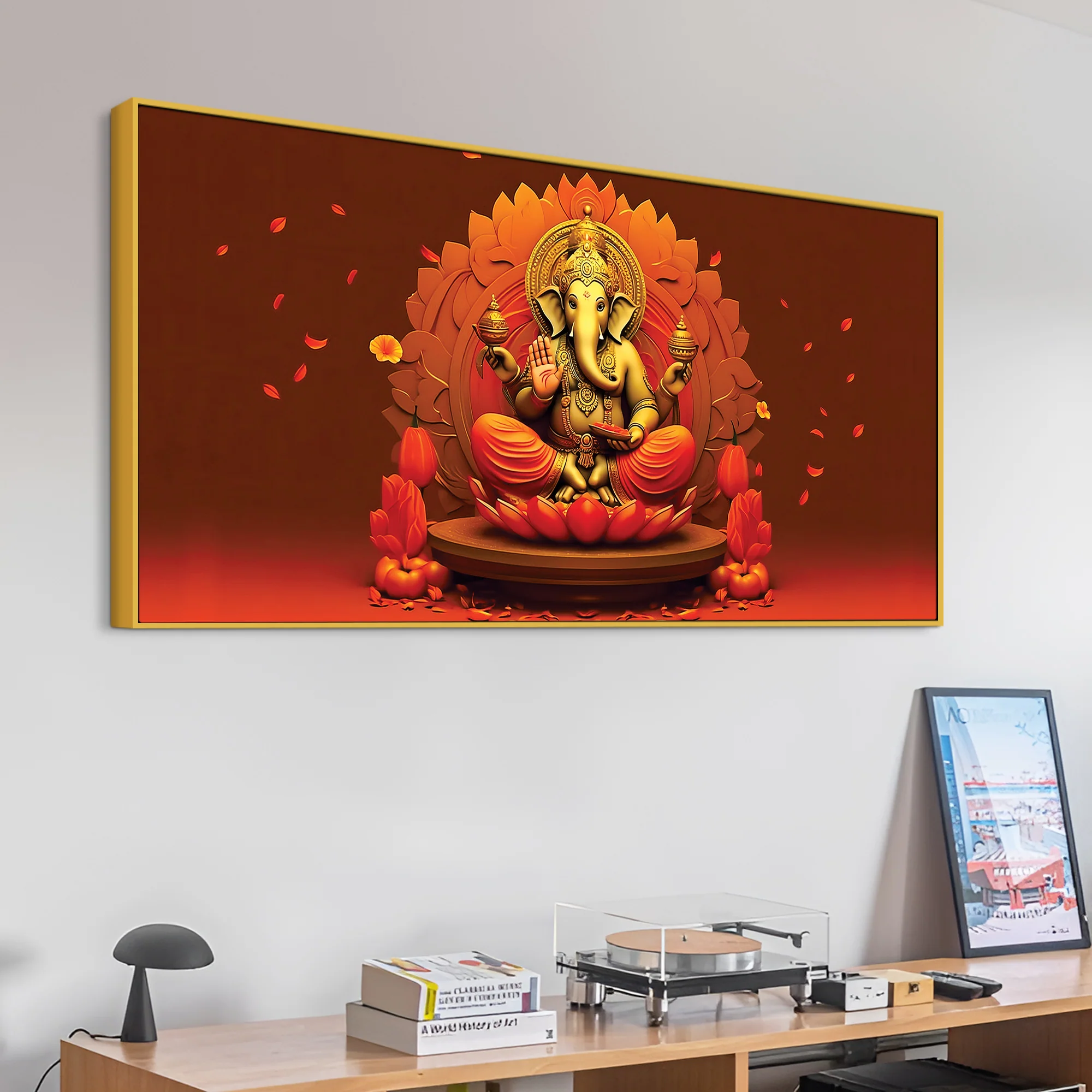 Lord Ganesha Sitting On Sacred Lotus Throne in Padmasana Premium Canvas Wall Painting for Home & Pooja Spaces – Modern Spiritual Wall Decor - Image 5