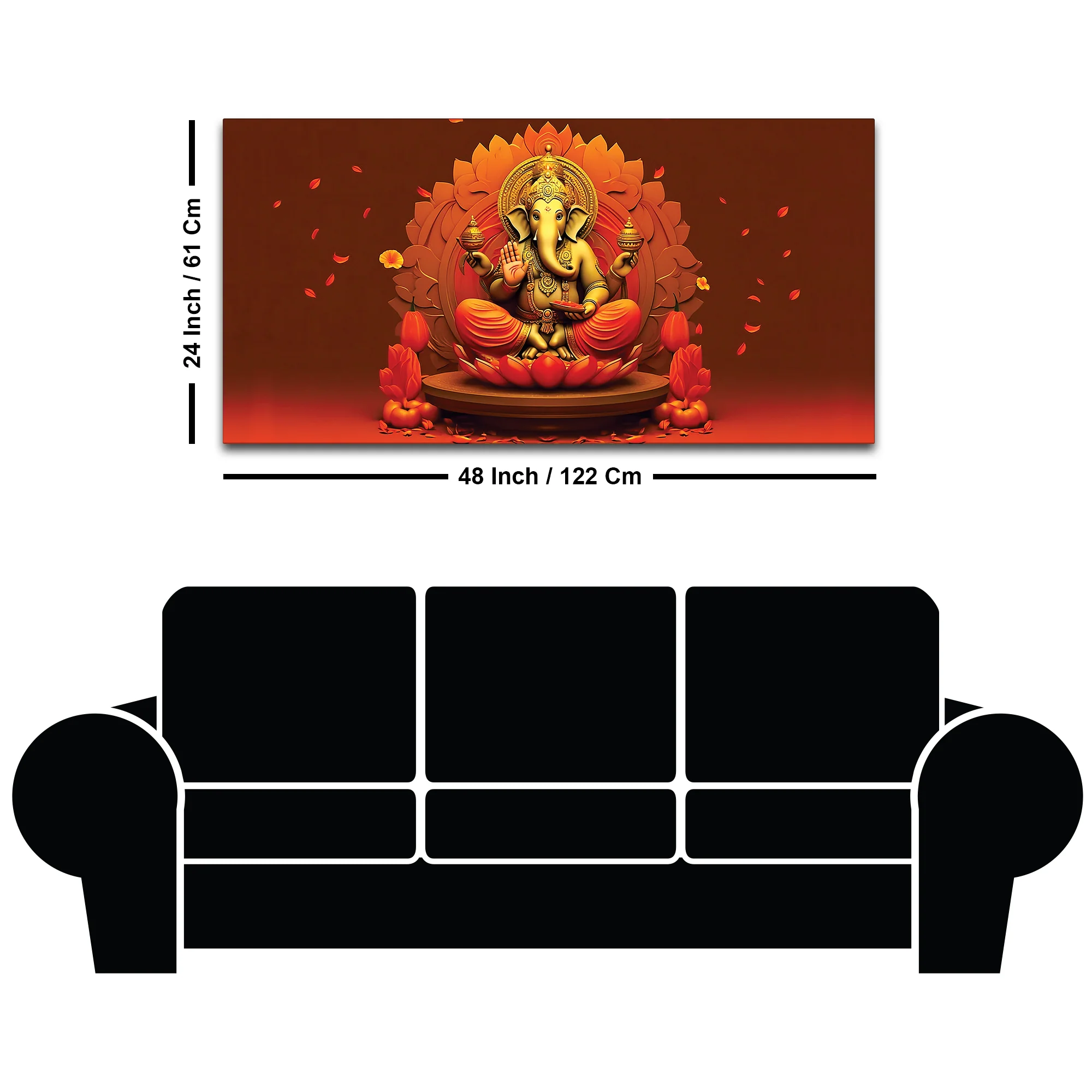 Lord Ganesha Sitting On Sacred Lotus Throne in Padmasana Premium Canvas Wall Painting for Home & Pooja Spaces – Modern Spiritual Wall Decor - Image 8