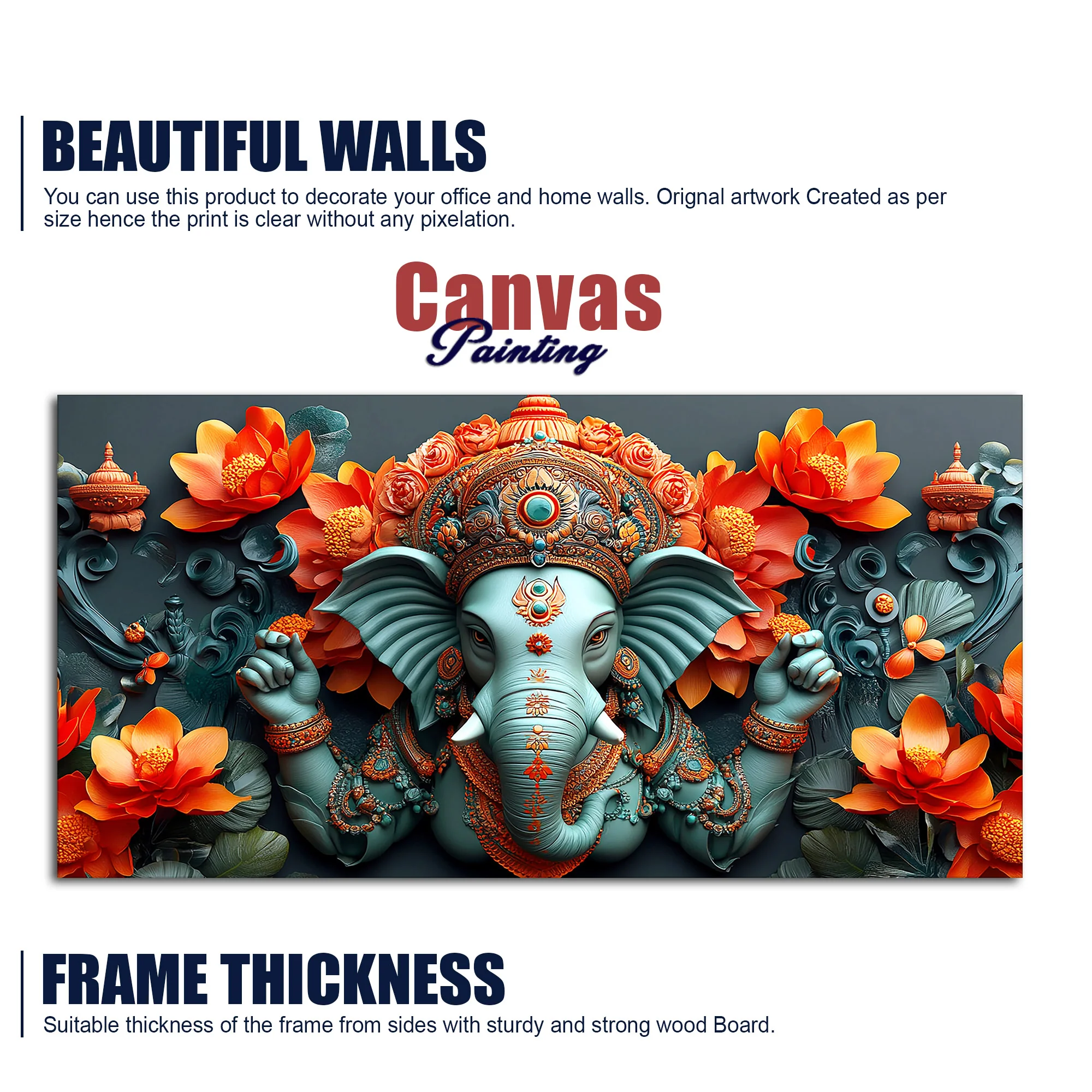 Lord Ganesha the Hindu God of Wisdom Canvas Wall Painting - Image 6