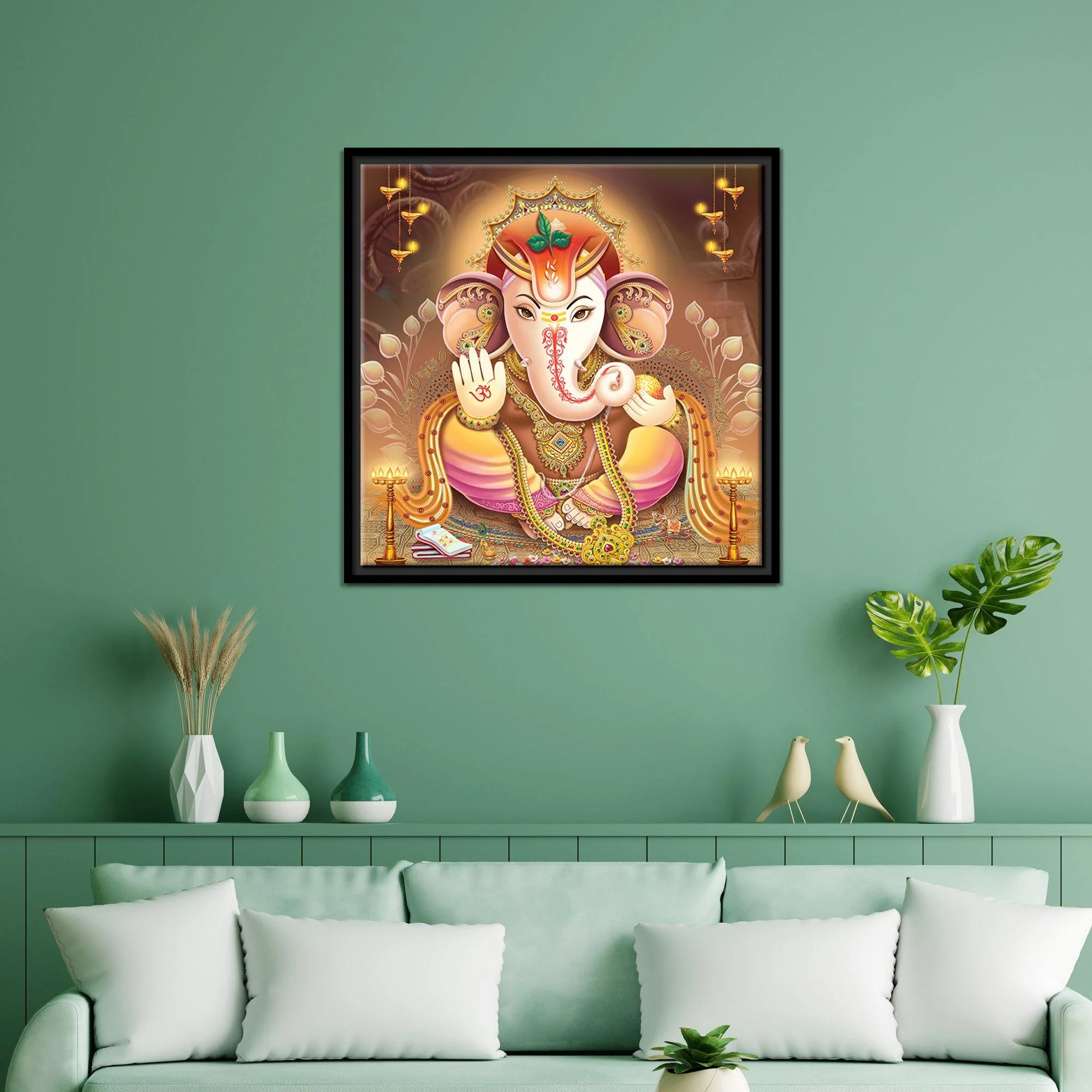 Lord Ganesha Floating Canvas Wall Painting Frame - Image 3