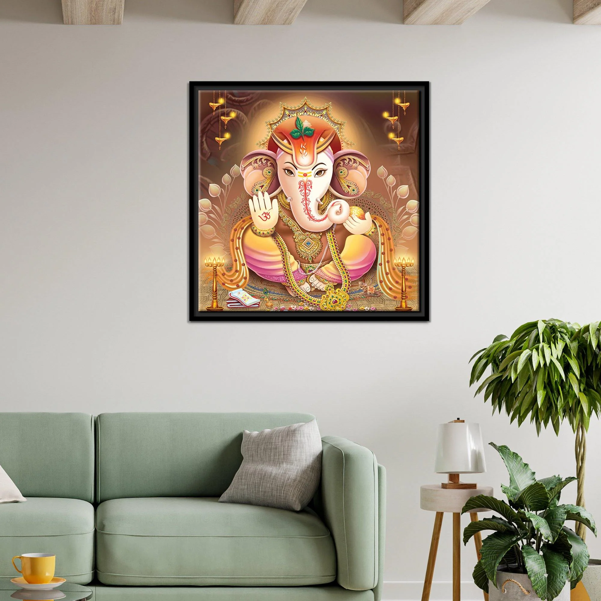 Lord Ganesha Floating Canvas Wall Painting Frame - Image 4