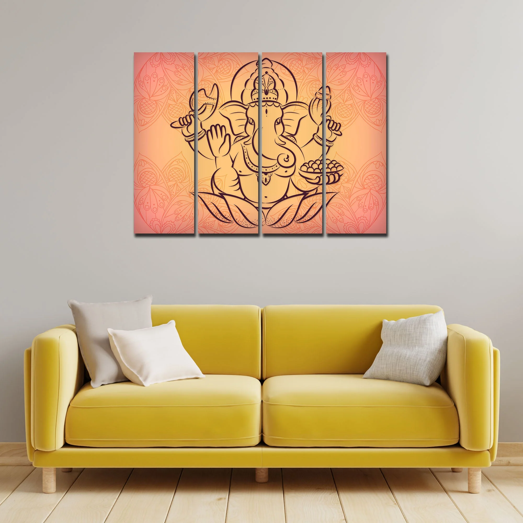 Lord Ganesha Wall Painting of 4 Panels - Image 3