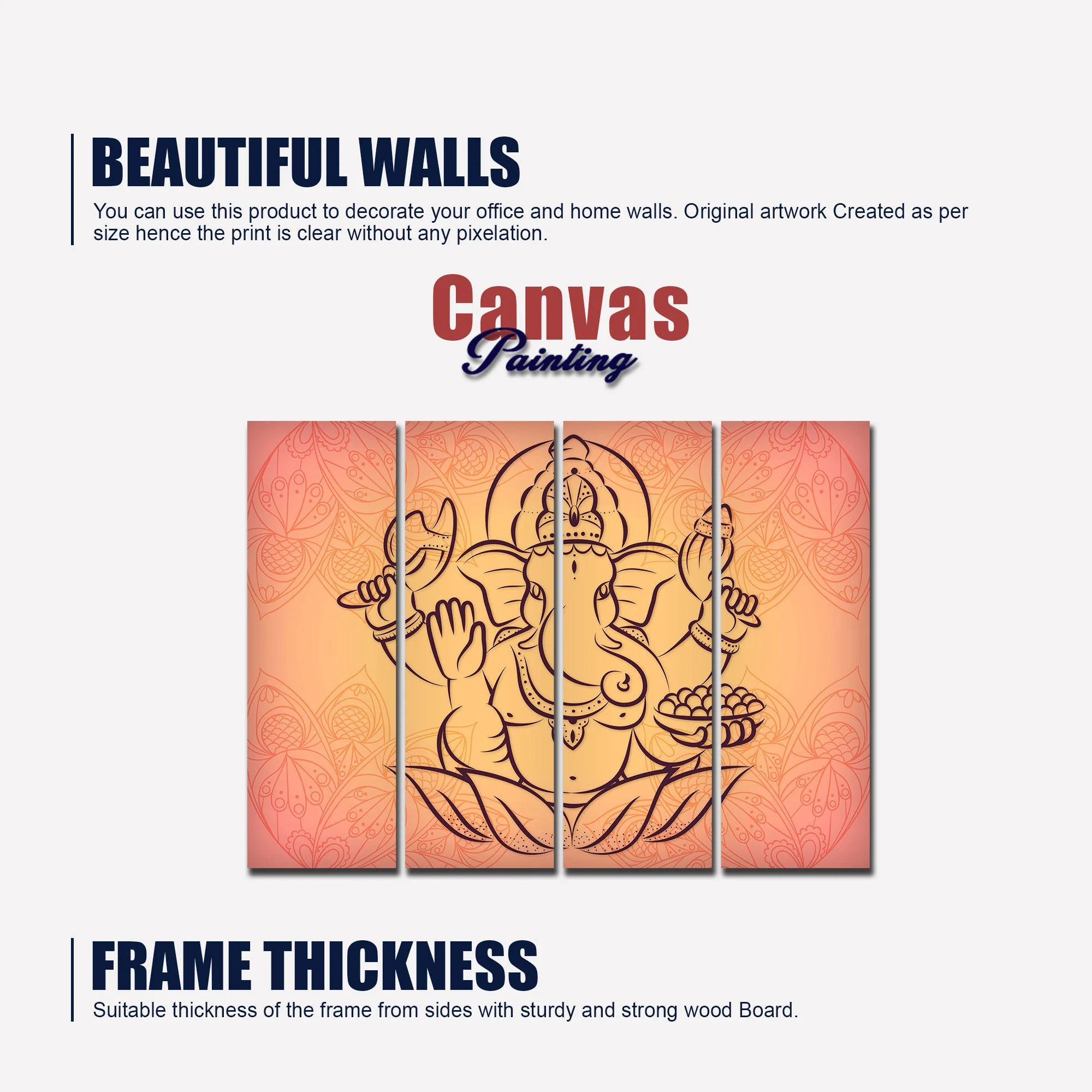 Lord Ganesha Wall Painting of 4 Panels - Image 5