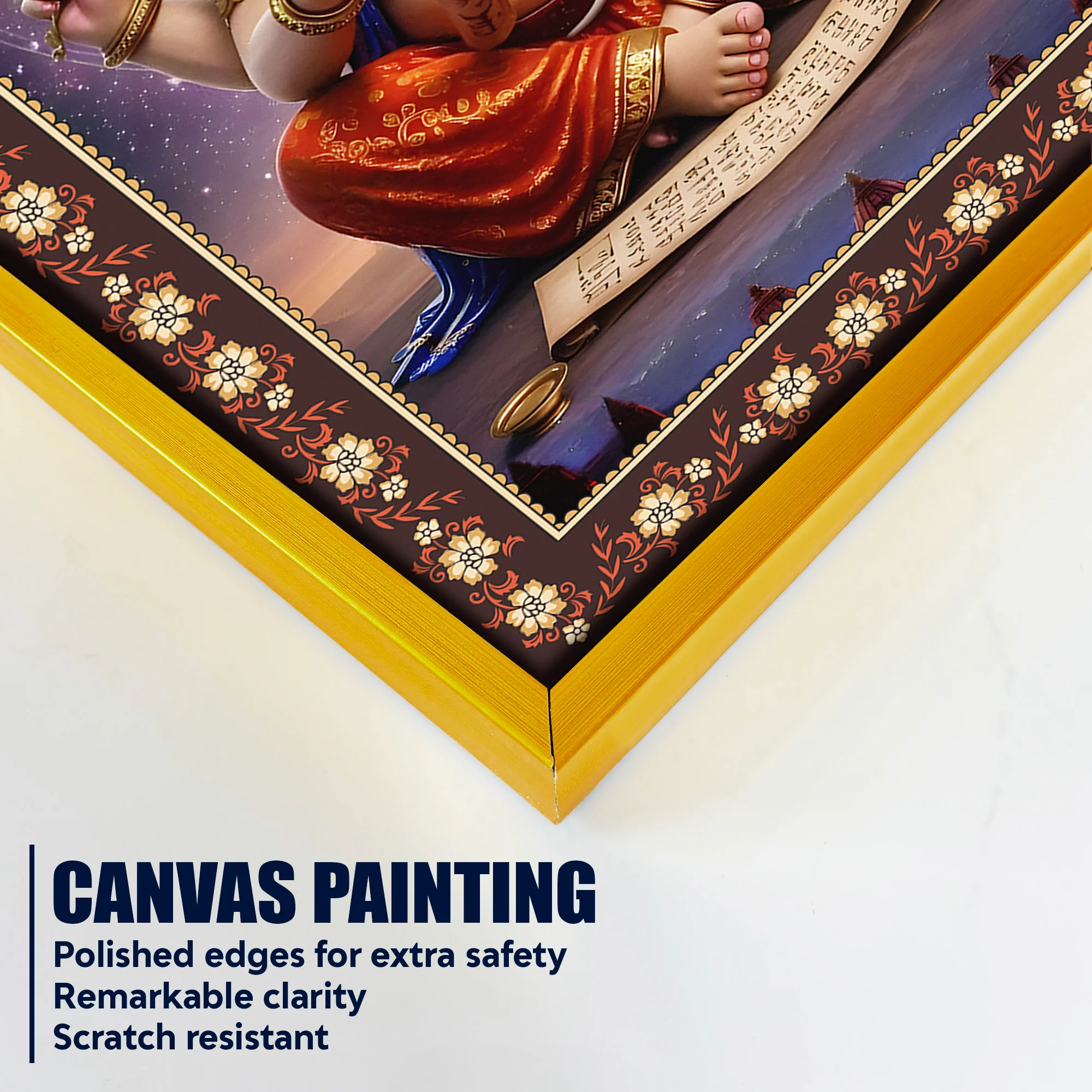 Lord Ganesha Writing Mahabharata Floral Border Vertical Wall Painting - Image 5