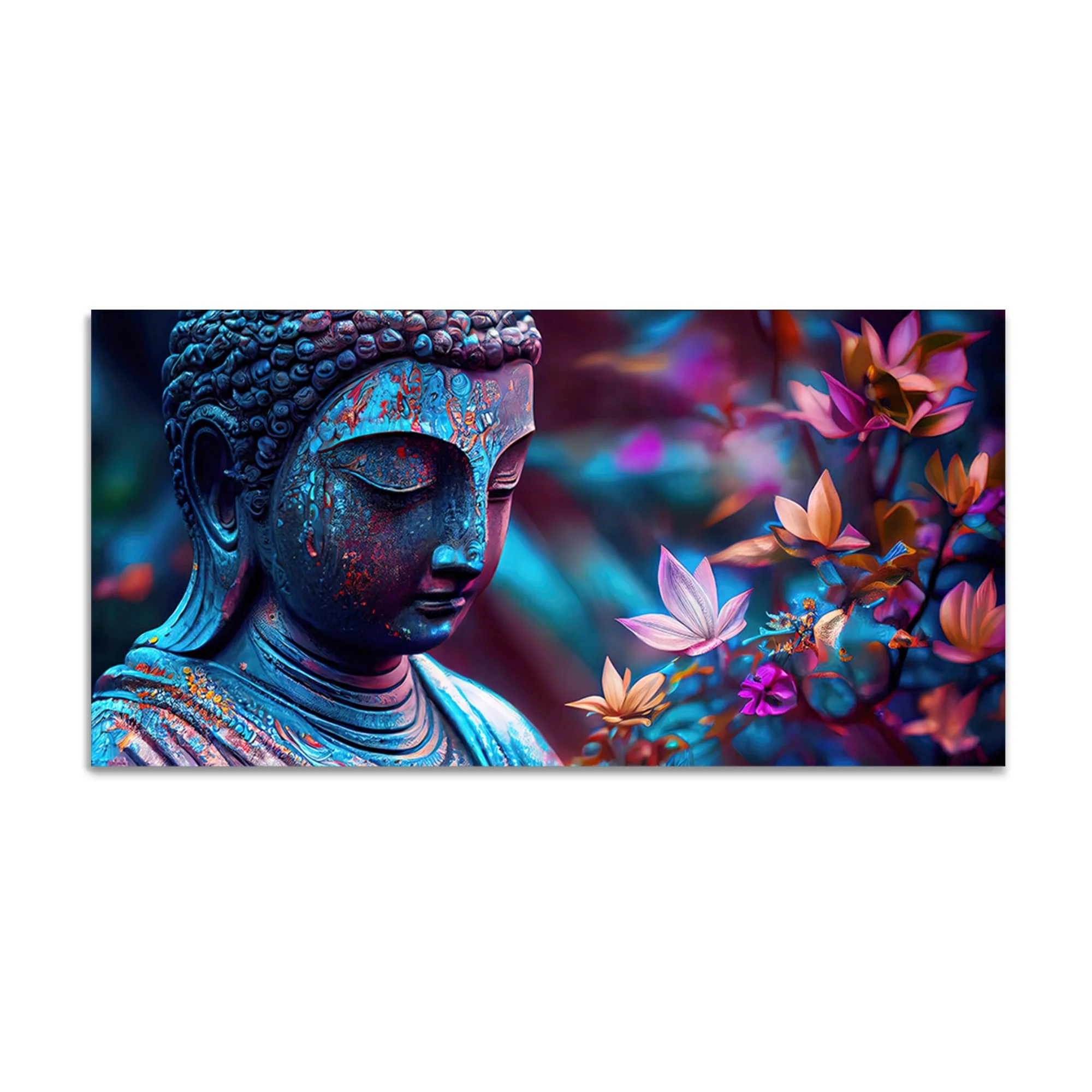 Lord Gautam Buddha Floral Art Canvas Wall Painting - Image 4