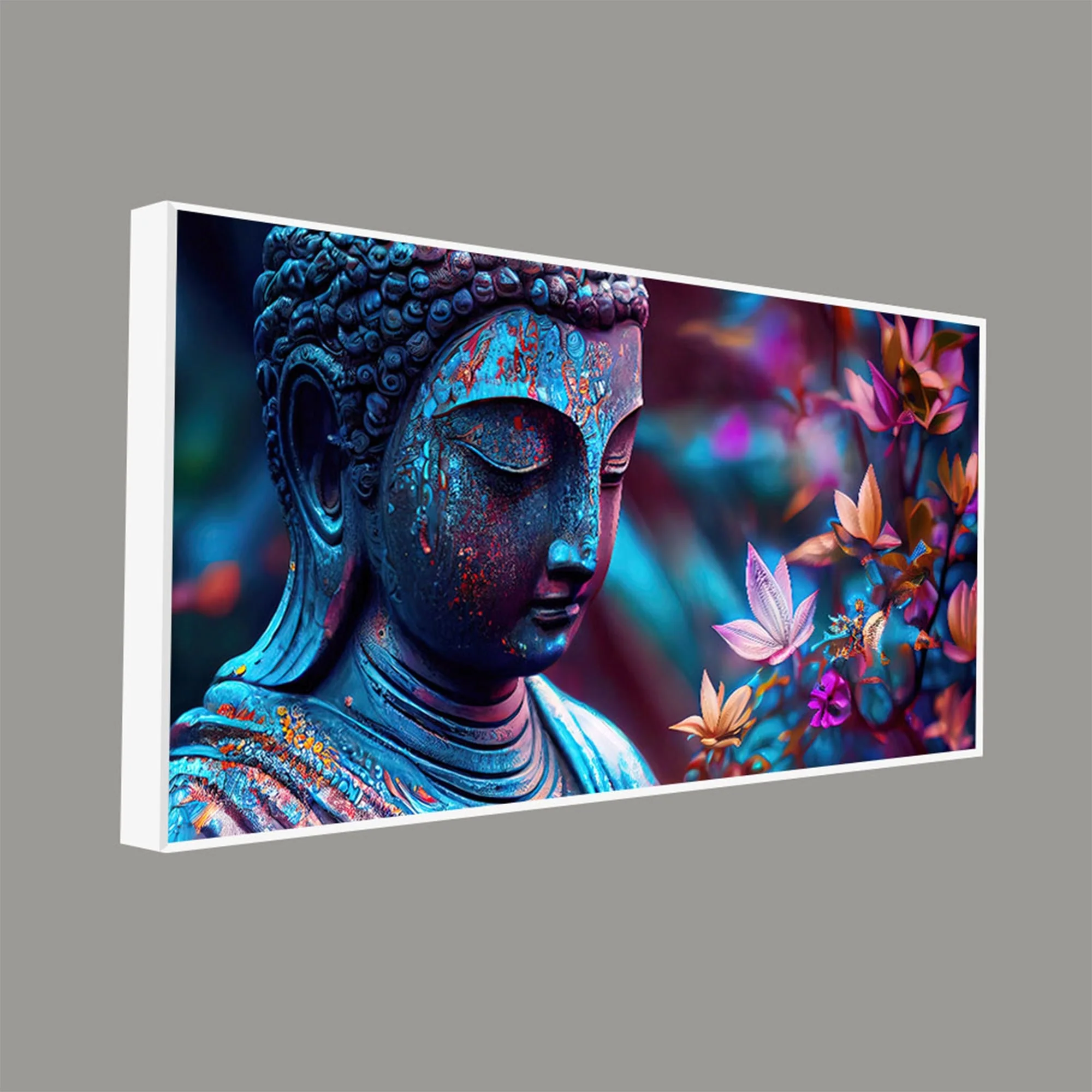 Lord Gautam Buddha Floral Art Canvas Wall Painting - Image 5